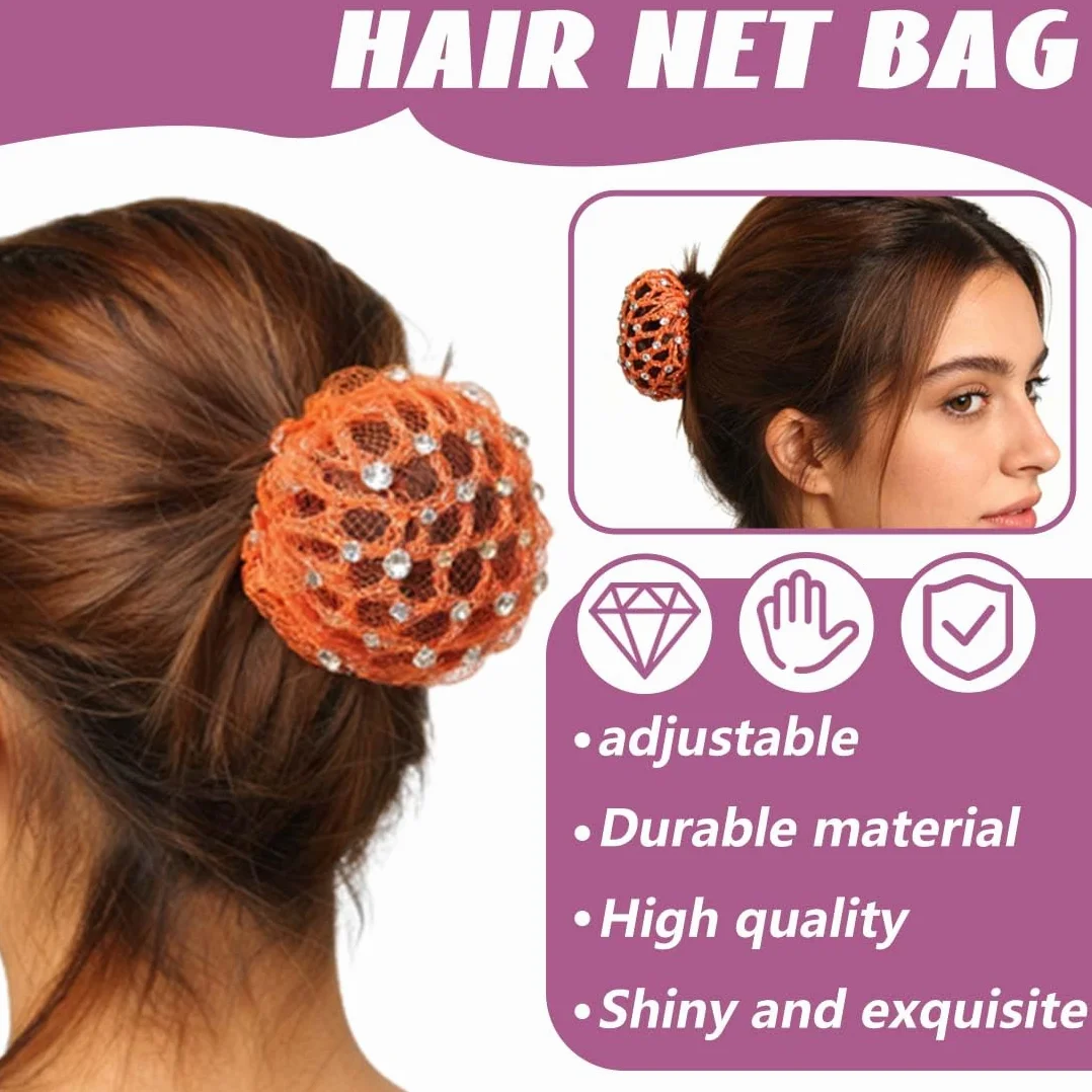 Redecilla Moño con Estrás 10 cm Reutilizable Elástica Ajustable para Mujeres Bailarinas Bodas Multicolor