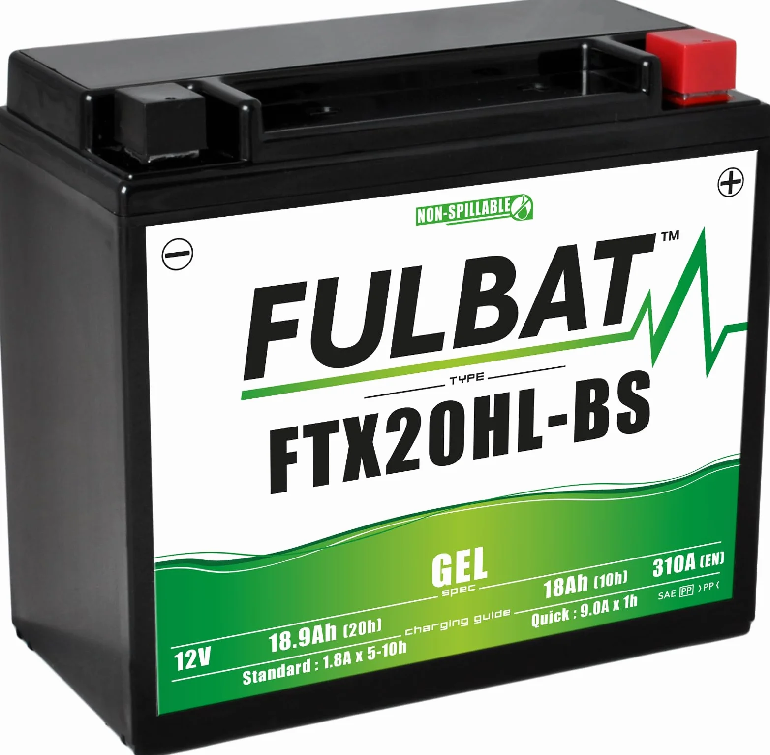 Fulbat FTX20HL-BS / YTX20HL-BS Batería de gel para moto 12 V 18,9 Ah 310 A