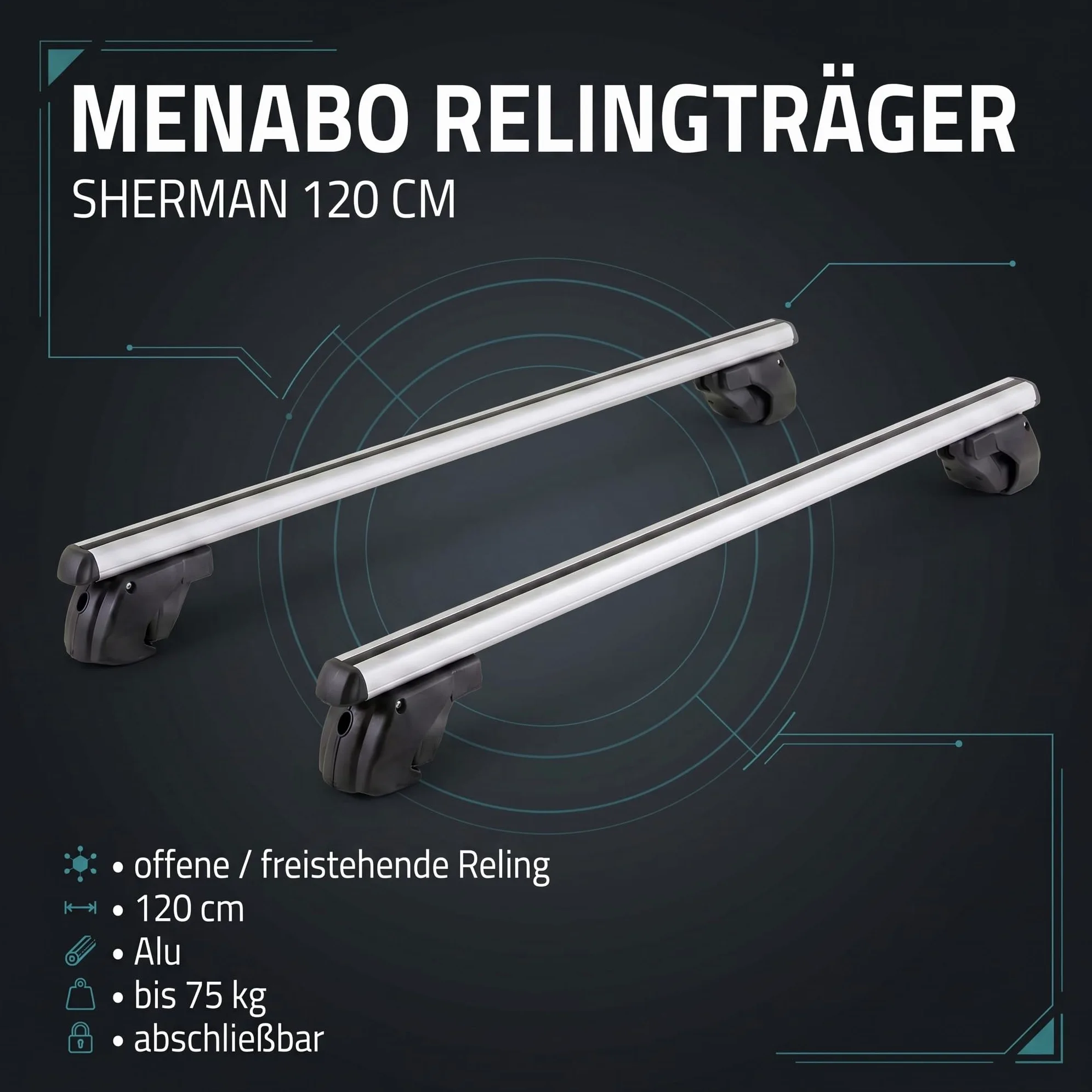 MENABO Aluminio – Barra de Seguridad para Bicicletas (Sherman 120 Dacia Dokker a Partir de 12 hasta 75 kg abschließbar