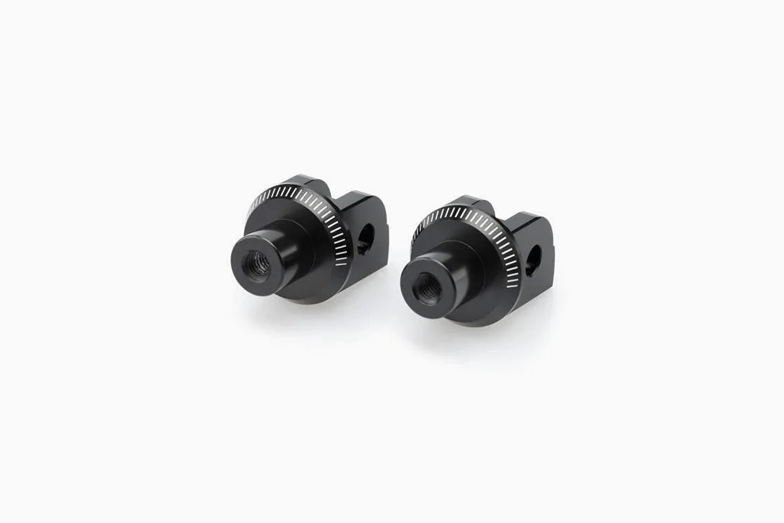 Puig 6453N Estriberas adaptadores de piloto mecanizados en aluminio con acabado anodizado y regulación milimétrica para montaje preciso, Negro
