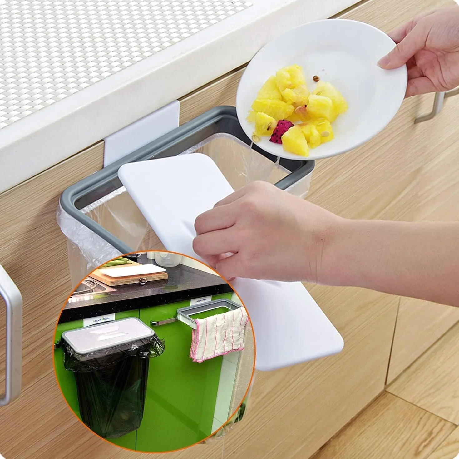 Sujeción para sacos residuos | Colgador para fundas de plástico | Gancho para cubo cajón caravana | Estructura mural para desechos | Contenedor plegable cocina