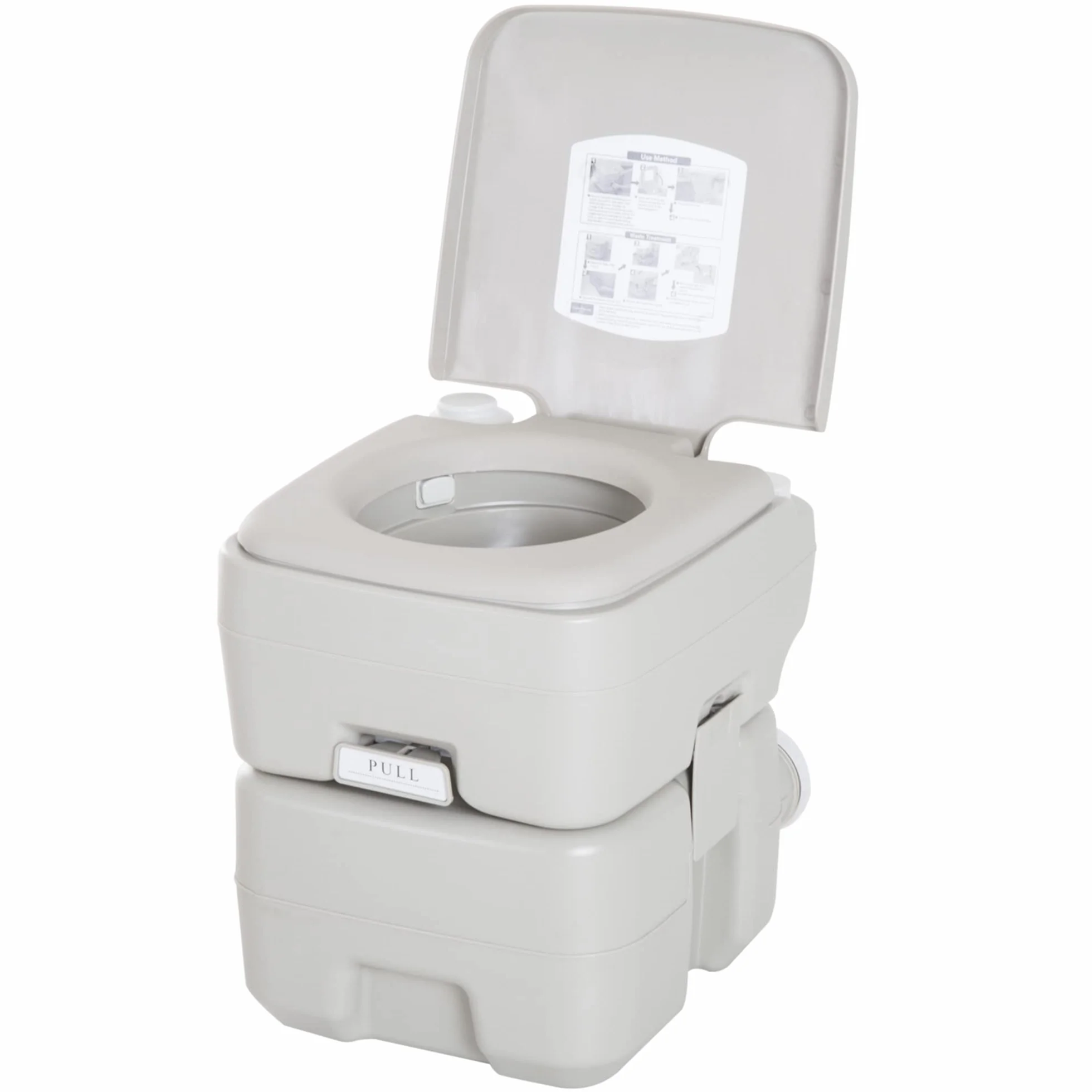HOMCOM Inodoro Portátil Químico Baño Móvil WC 20L con Extraíble Tanque de Aguas Residuales y Tanque de Agua para Camping Viaje Ancianos Caravana Barco con Cisterna Carga 147 kg 41,5x36,5x42 cm HDPE