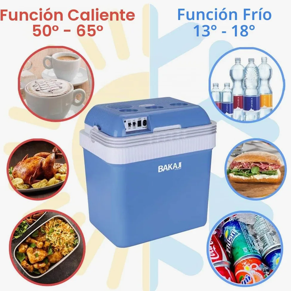 Bakaji Nevera eléctrica de 24 litros, 12/220 V, para casa, Coche, Caravana, Barco, refrigerador, portátil, función de Calor y frío. Dimensiones: 41 x 30 x 45 cm