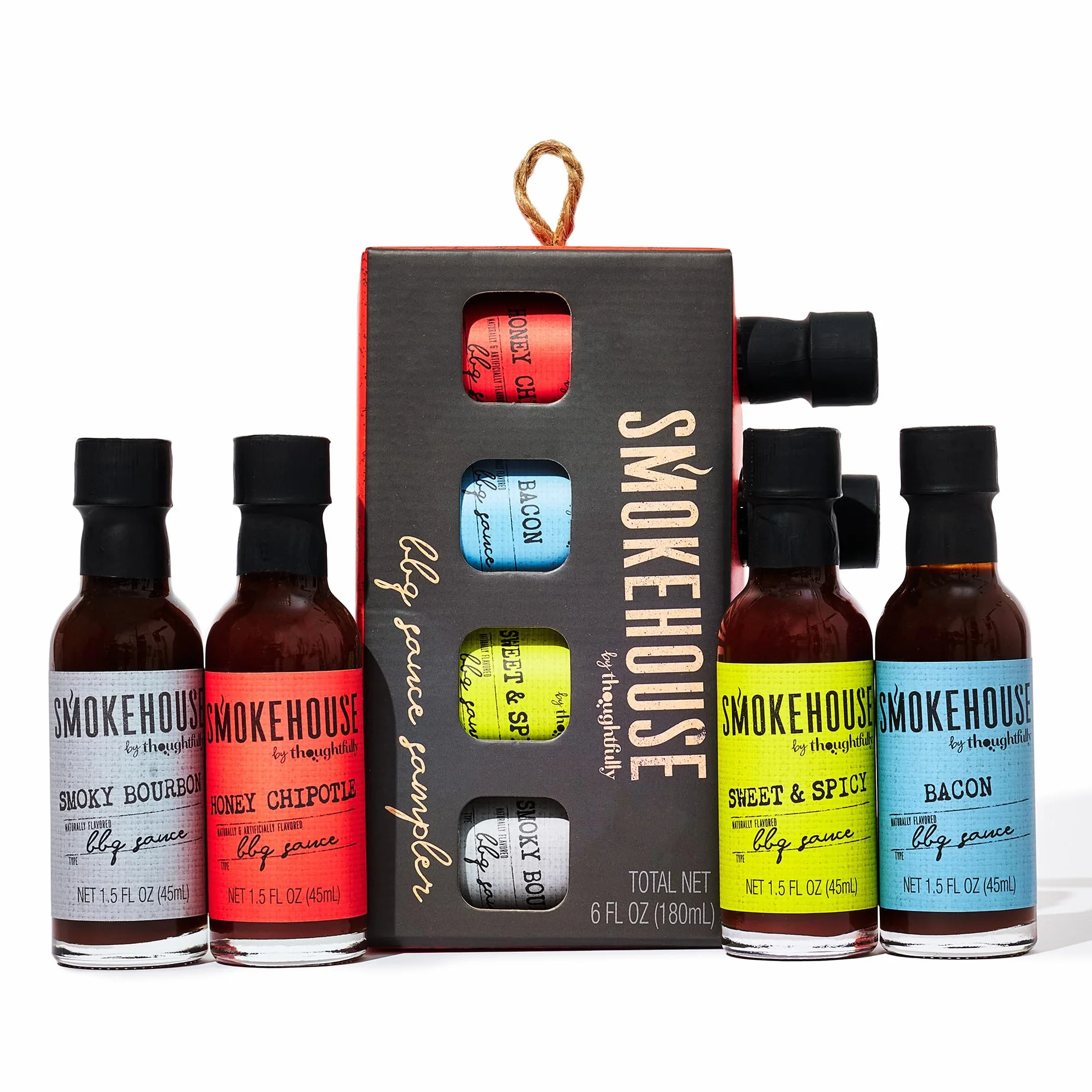 Smokehouse by Thoughtfully Juego de 4 salsas para barbacoa gourmet chipotle miel bourbon ahumado dulce picante tocino