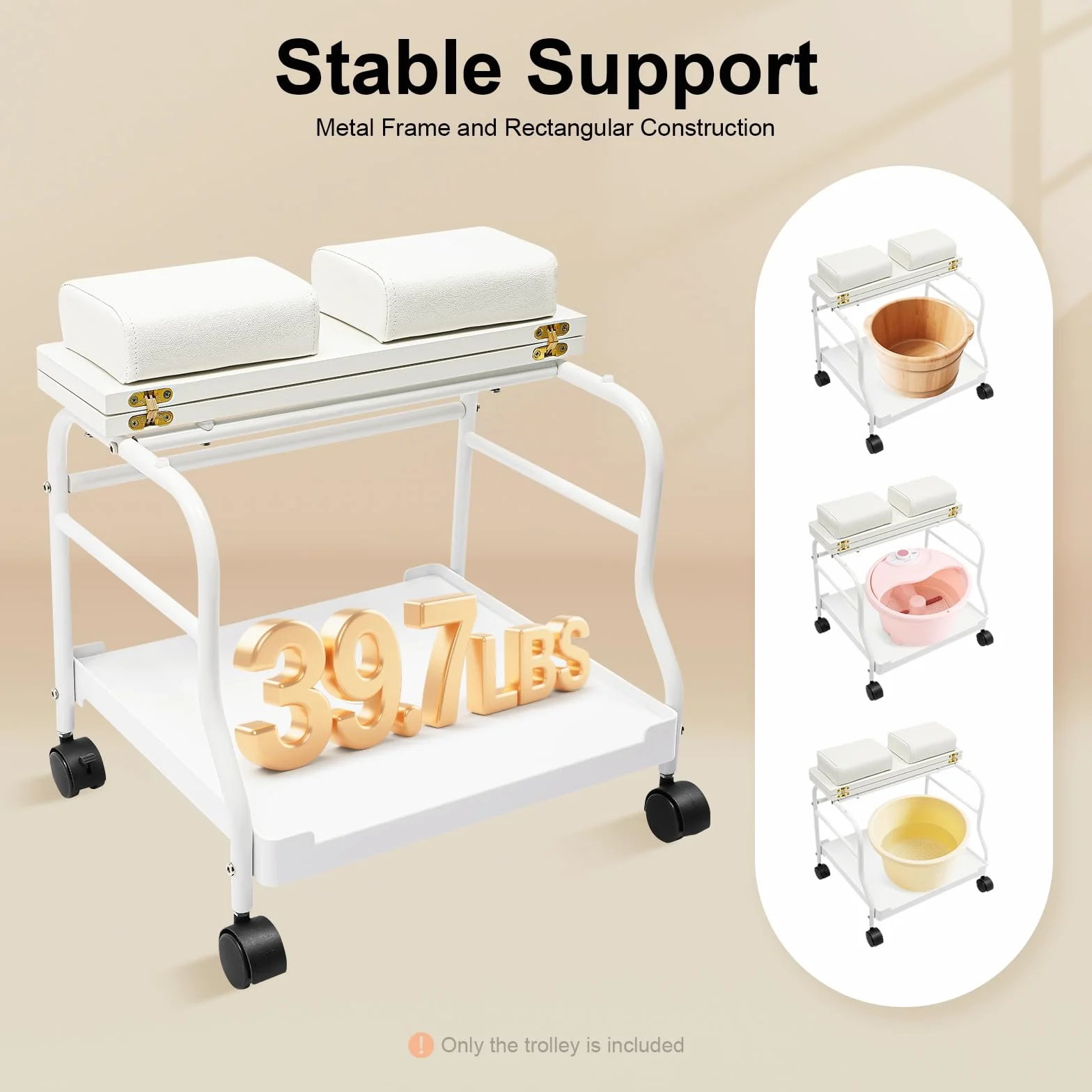 Pediluvio Spa Trolley Portátil para Uñas y Pedicura Carrito Masaje Mesa Salón Blanco