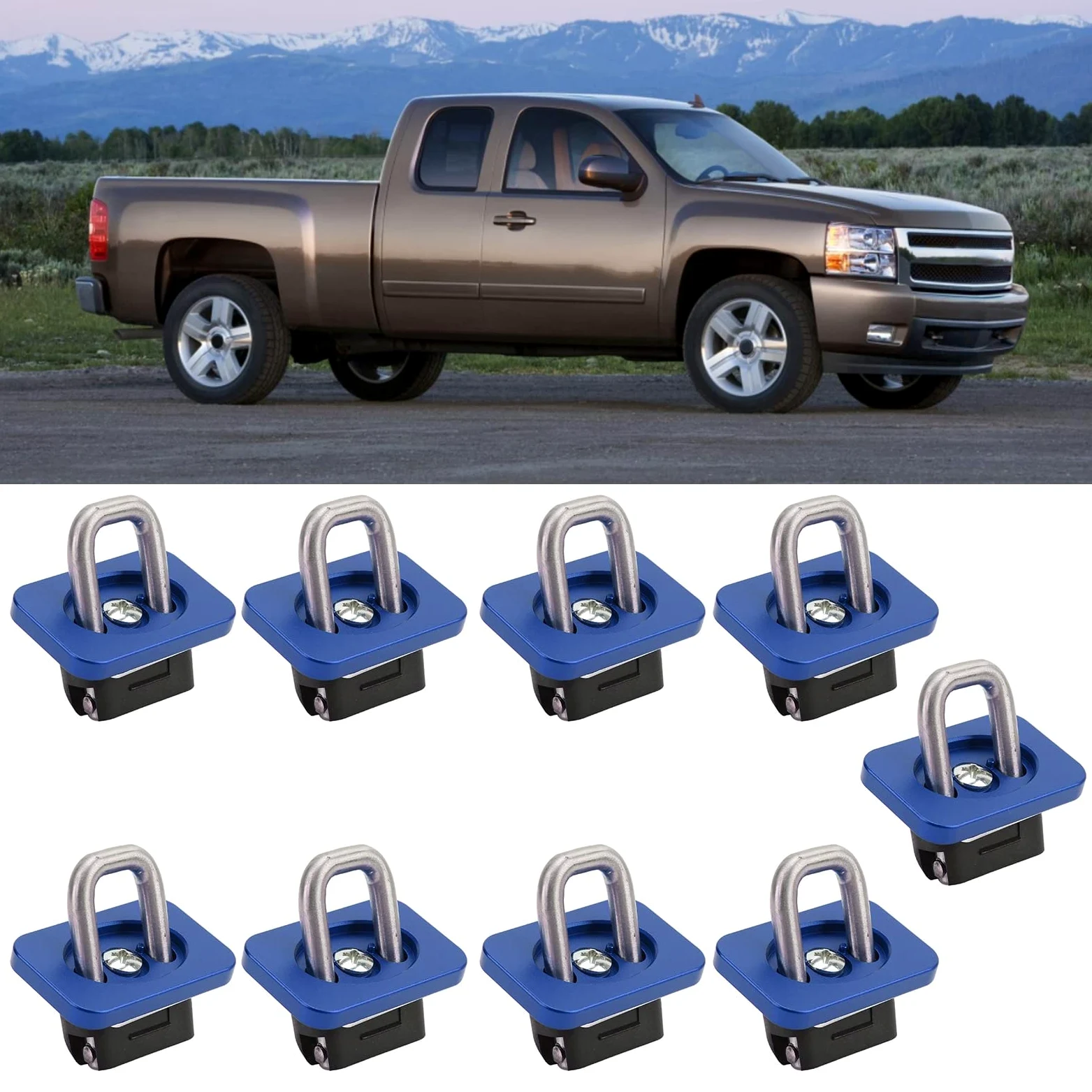 Bediffer 9 Anclajes de Amarre de Acero Inoxidable Resistente, Rodamiento de Carga de 1000 Libras para Silverado 2007-2021 (Azul)