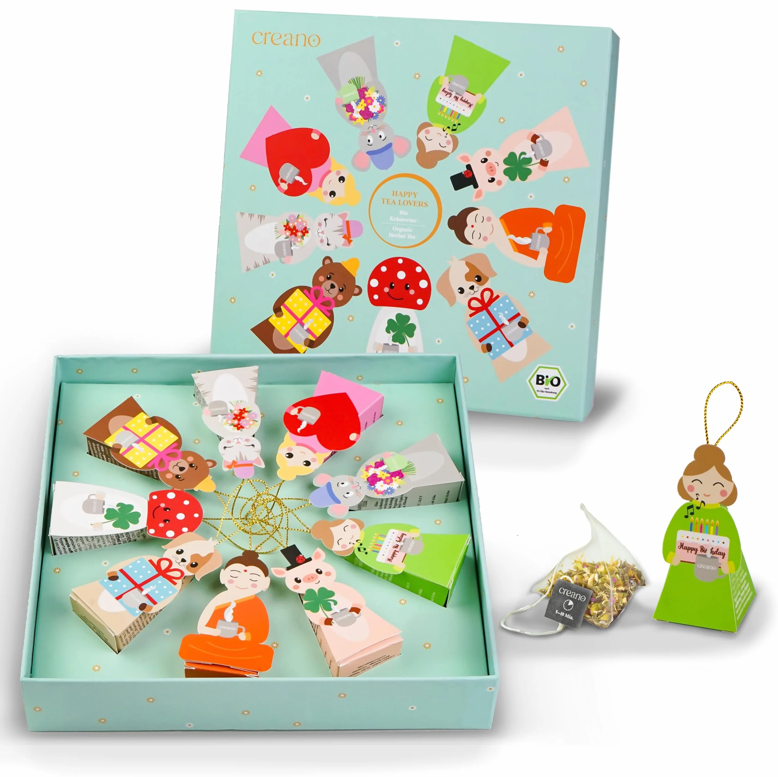Creano Set de Regalo de Té Bio con 9 Figuras Adorables de Infusión para Amantes del Té