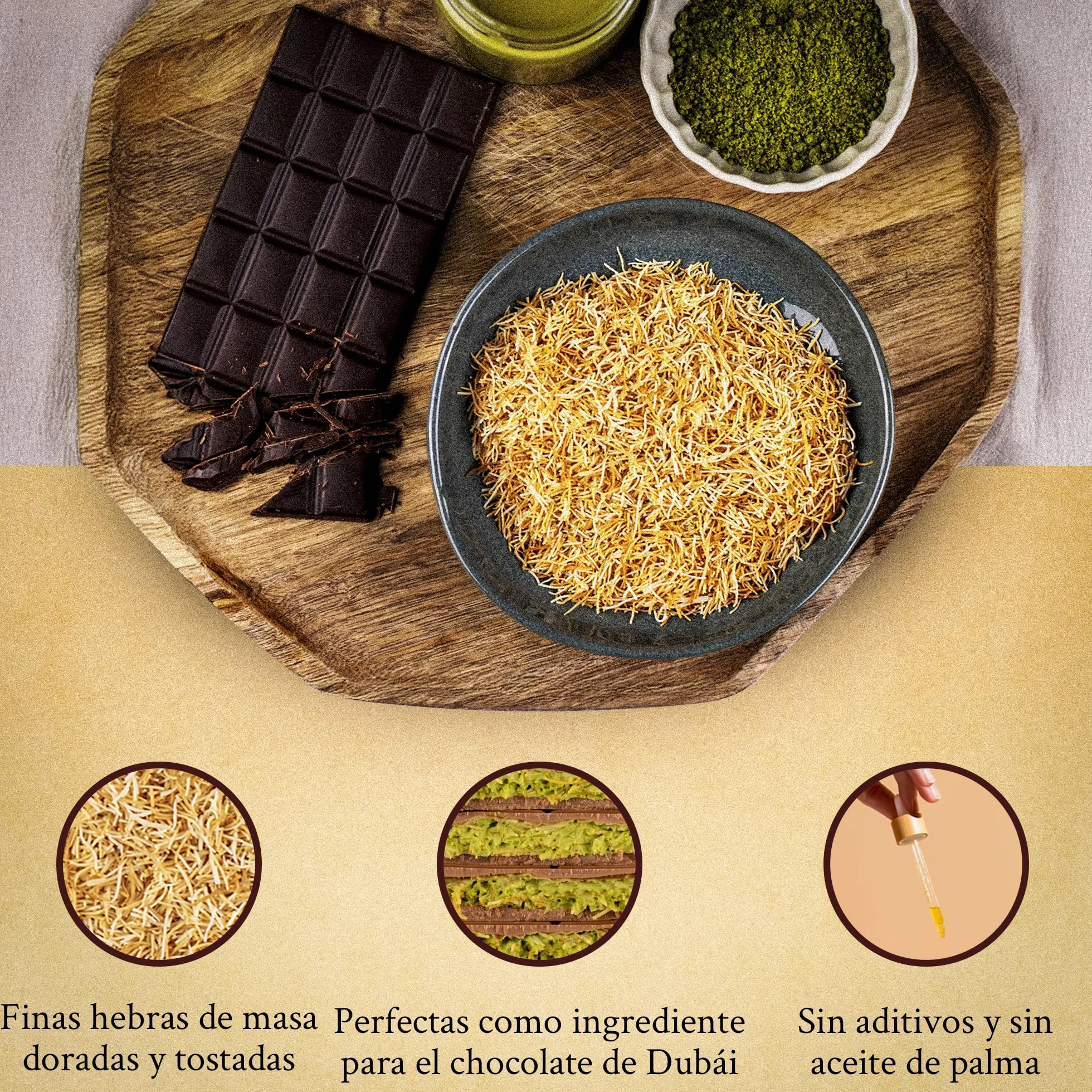 Madame Chéri Kadayif 200 g – Fideos crujientes dorados para chocolate de Dubái y postres