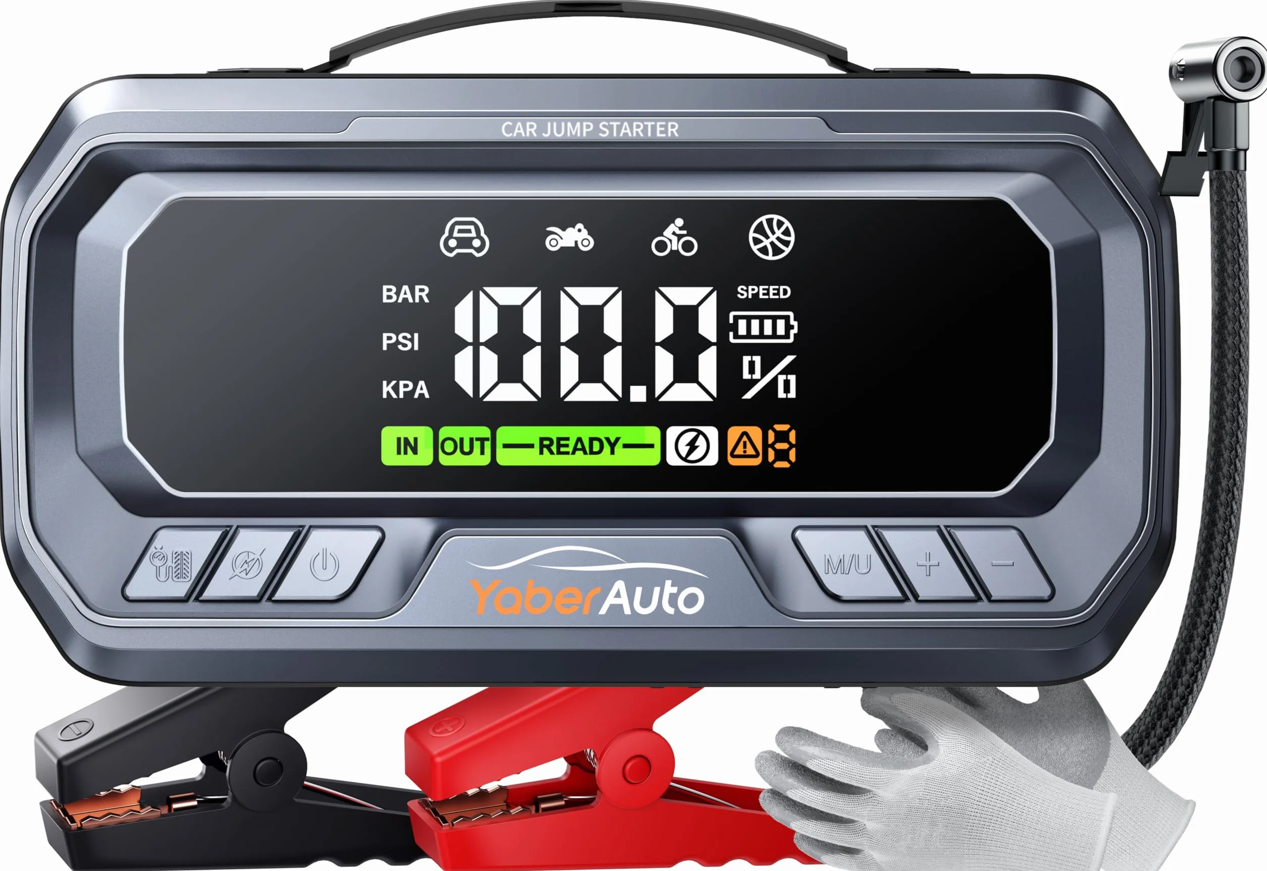 YaberAuto Arrancador de Baterias de Coche con Compresor de Aire 8000A 160PSI 65W Carga Rápida