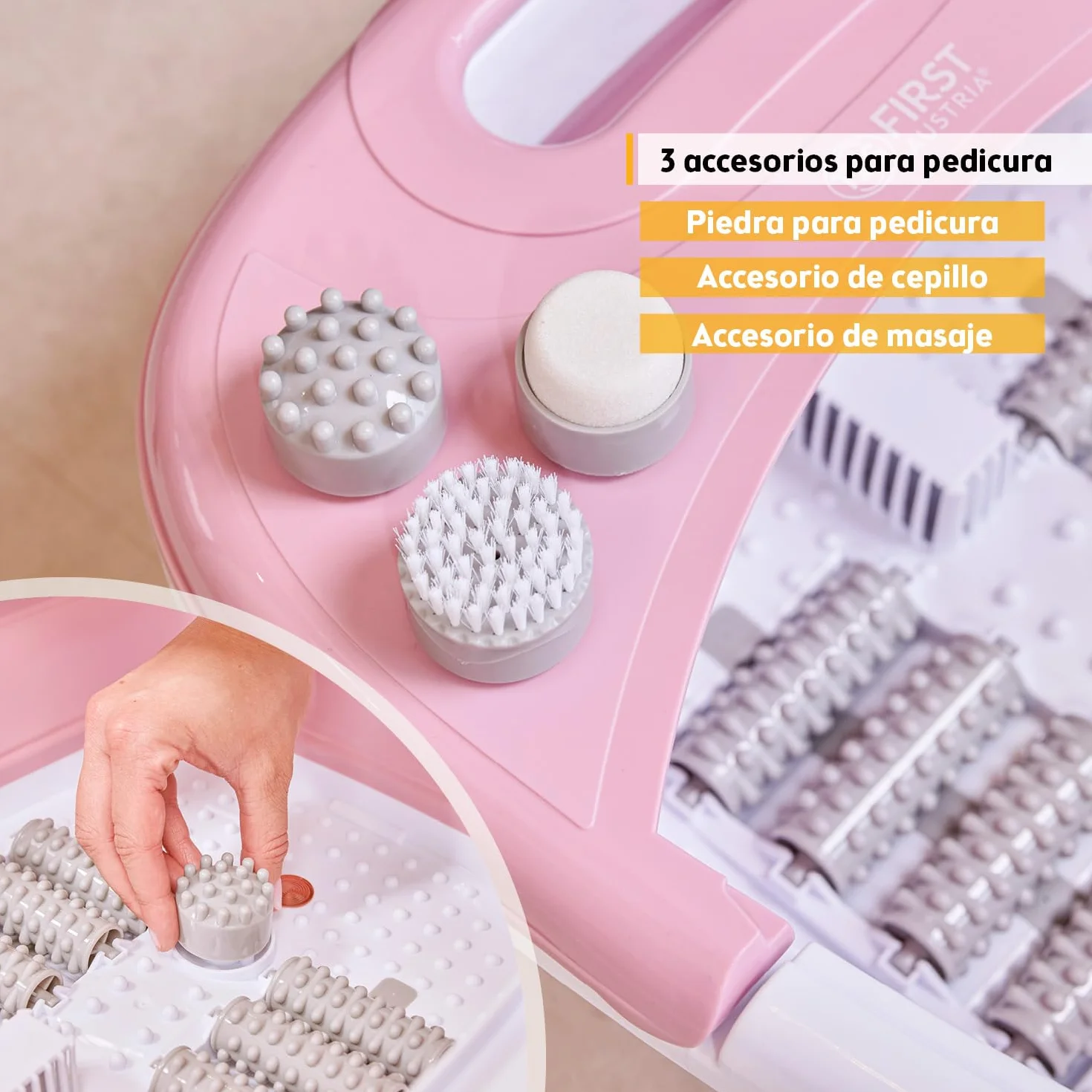 TZS First Austria Hidromasajeador plantar plegable 450W 3 accesorios 8 rodillos de masaje Pediluvio eléctrico vibración burbujas infrarrojos calefacción