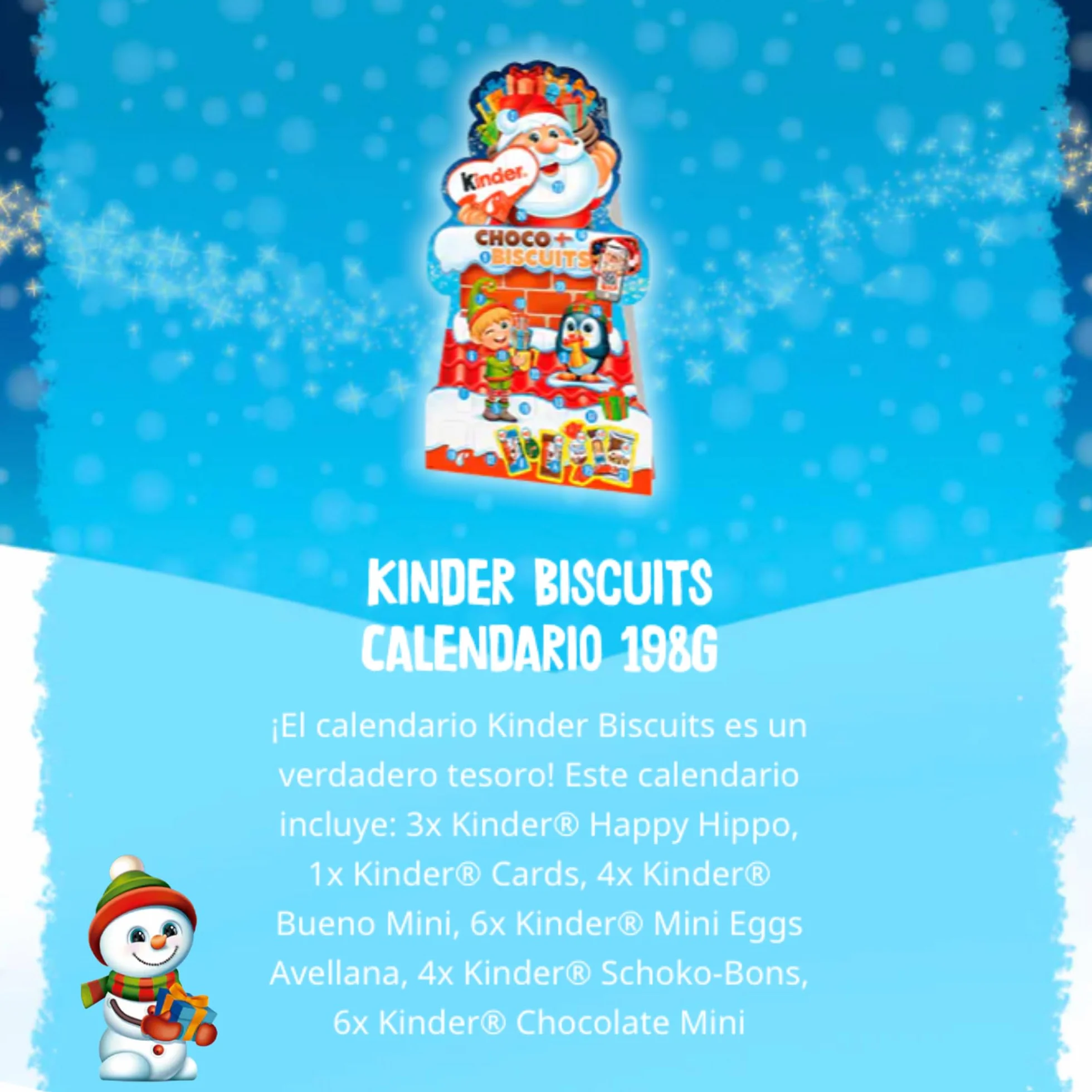 Pack Kinder Biscuits Calendario Adviento Chocolates Postal Navideña Gorro Papá Noel Edición Navidad
