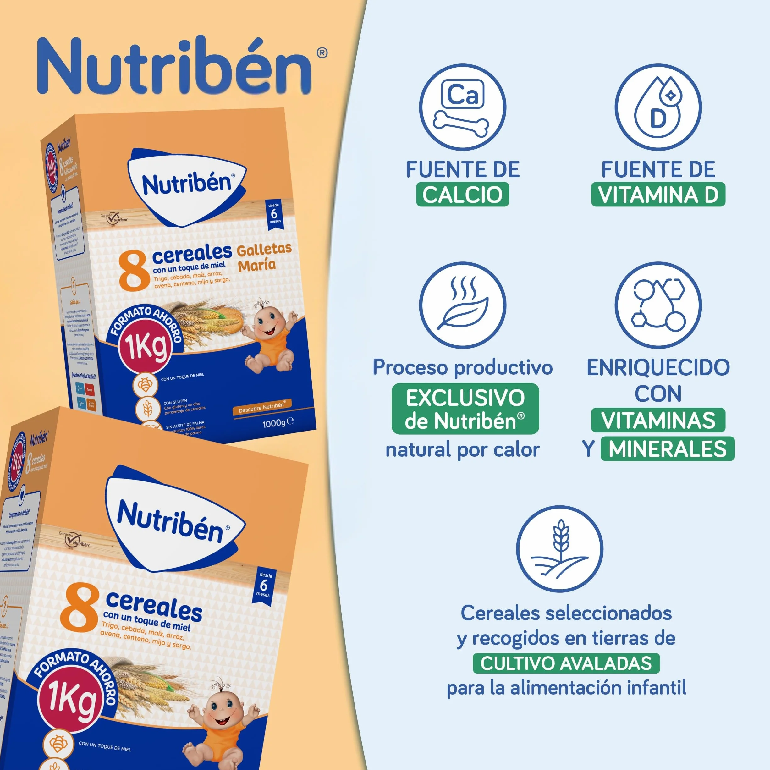 Nutribén Papilla 8 Cereales y Miel 1000g, Sin Aceite de Palma, Alimento para Bebés desde 6 Meses