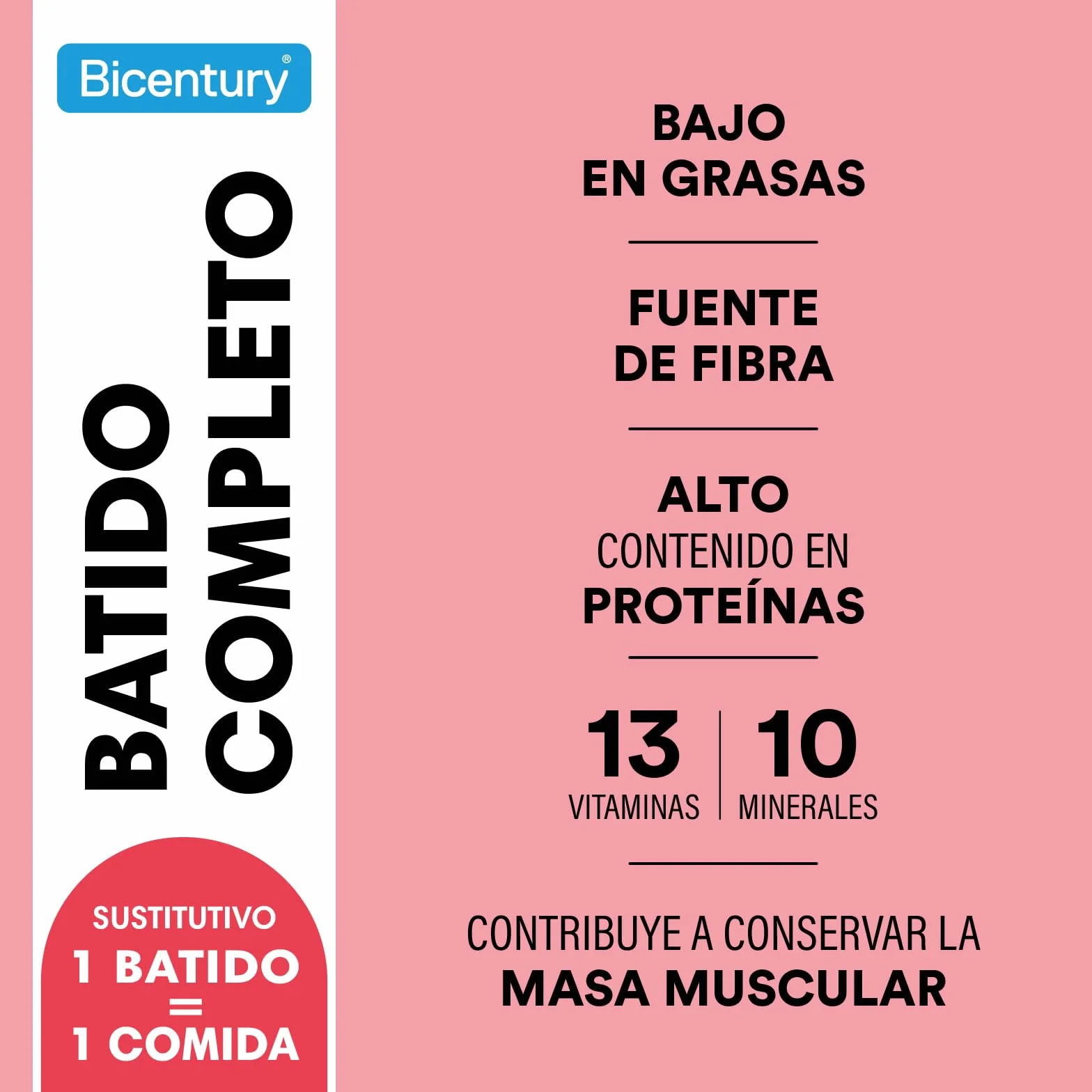Bicentury Batido Completo Sustitutivo de Comida Sabor Fresa, 436 g, 16 Raciones
