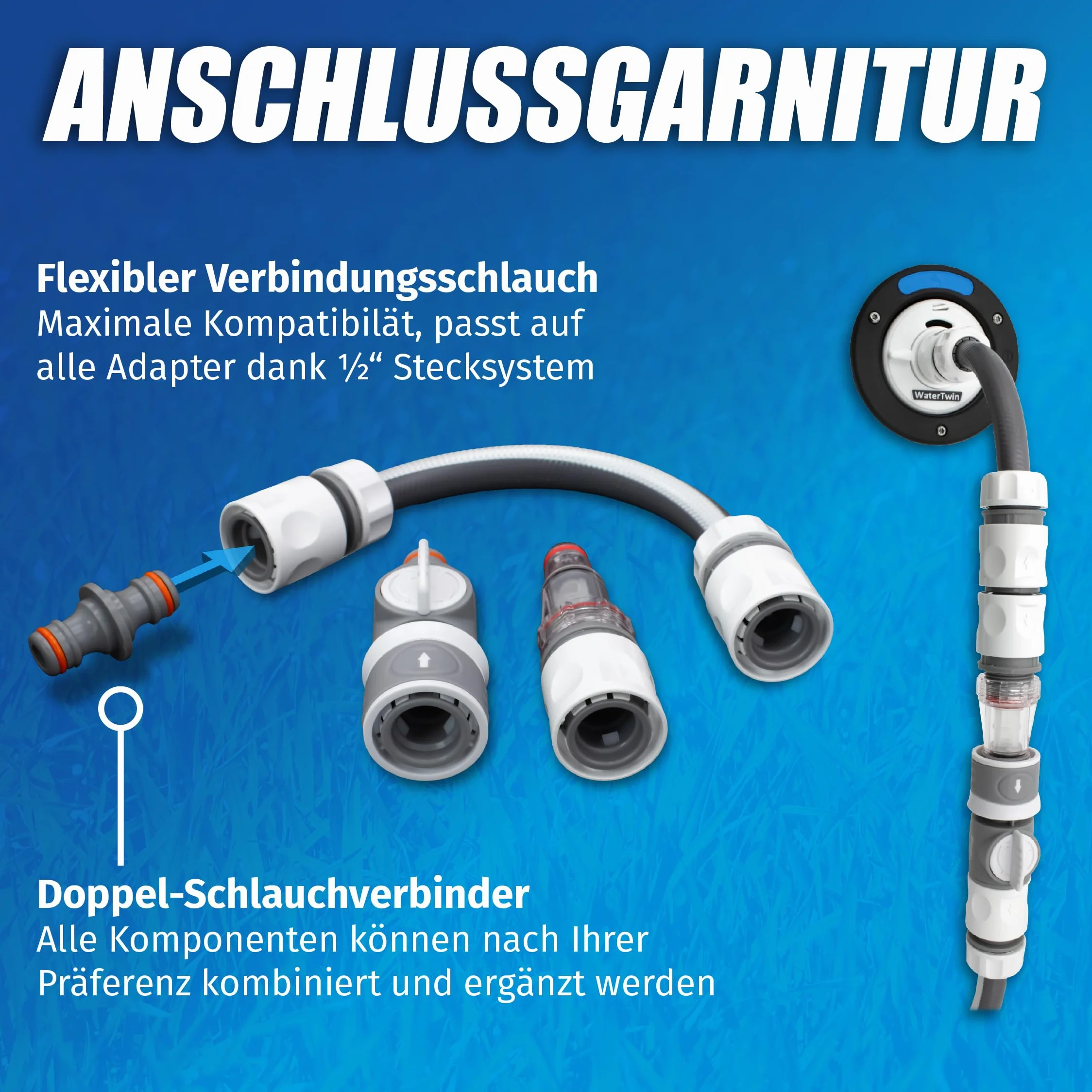 MaJoCompTec® CONNECT-30 Set de Tanque de Agua para Autocaravana | Accesorios de Tapa de Tanque para Caravana (Set de Conexión con Filtro, Paquete con Adaptador de Tanque de Agua 3 Pin D:78)