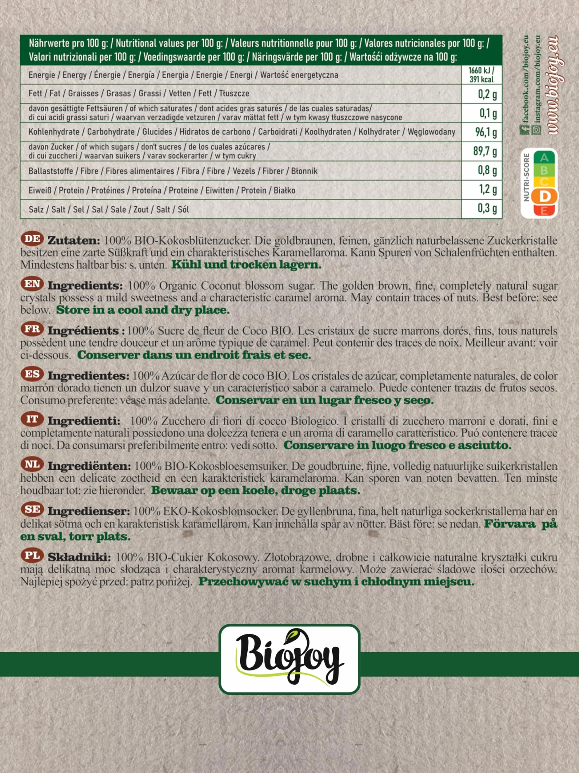 Biojoy Azúcar de Flor de Coco Orgánico 2 kg