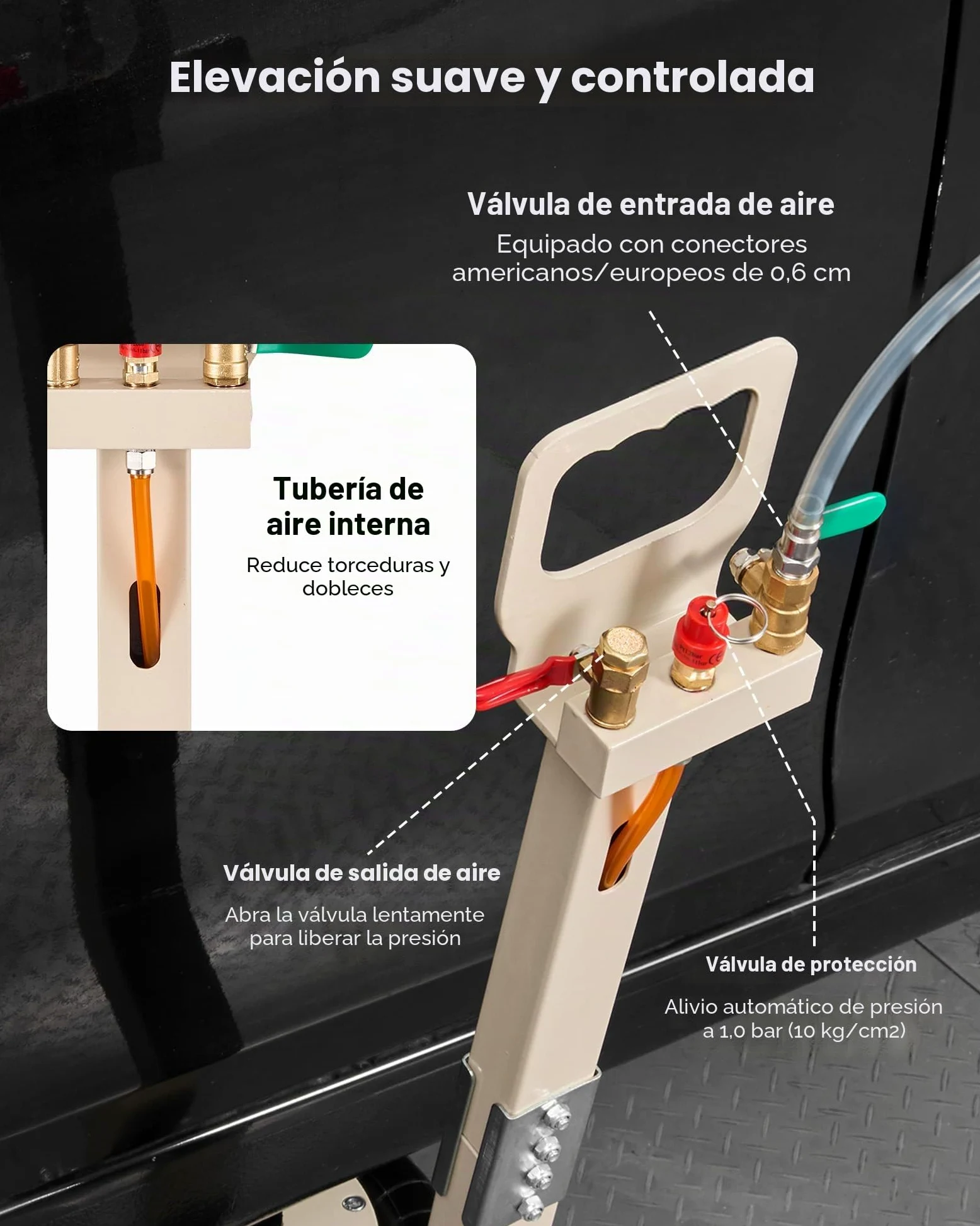 VEVOR Gato Neumático para Coches 3 T, con 6 Tubos de Acero y Manivela Ajustable, Altura de Elevación 140 a 450 mm, para Cambios de Neumáticos y Reparaciones de Vehículo, 1100 x 268 x 140–450 mm