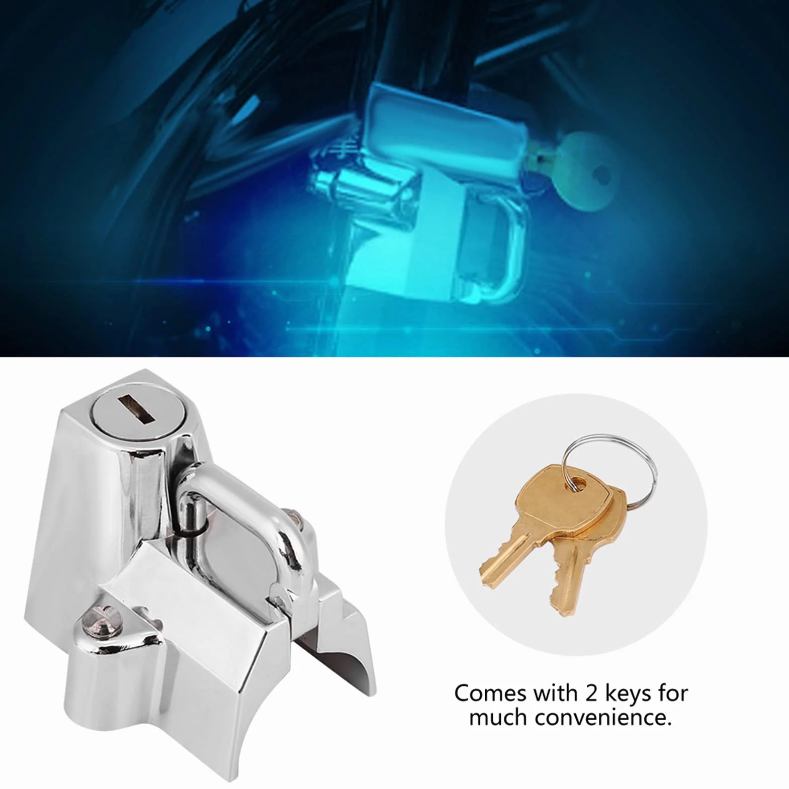 Cerradura de casco de motocicleta de 7/8 pulgadas, Keenso universal para casco de moto con gancho + 2 llaves de bloqueo, cromado y plateado