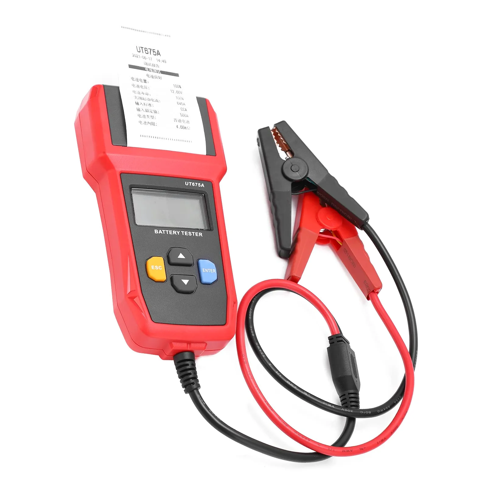 Probador de Batería de Coche UT675A, Indicador Digital con Función de Impresión para Vehículos de Gasolina y Diésel, Carcasa Ligera de ABS