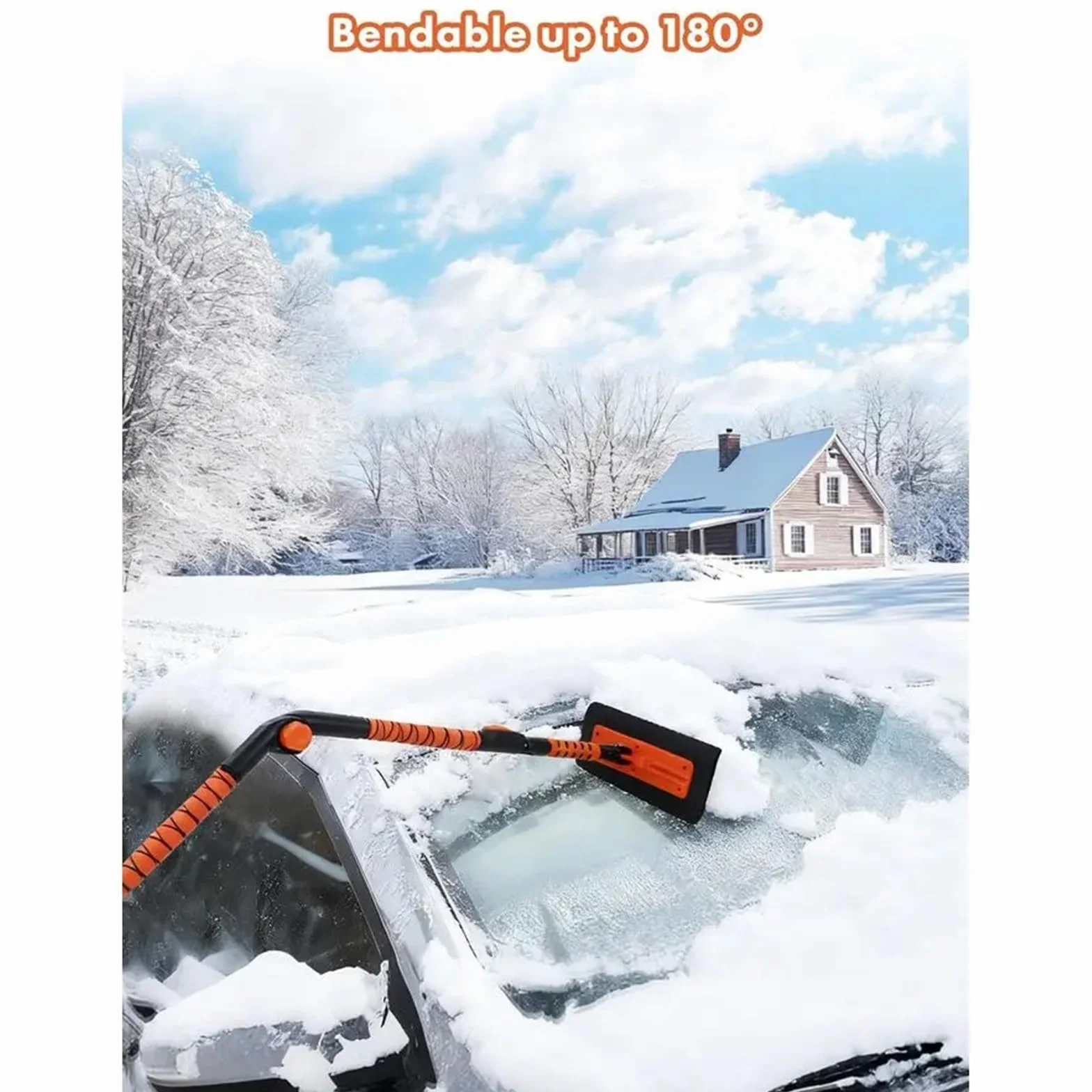 Escoba de nieve extensible de 60 pulgadas y raspador de hielo para coche, cepillo de nieve flexible con cabezal de espuma de 12.2 pulgadas para quitar la nieve del parabrisas de coche, camión, SUV