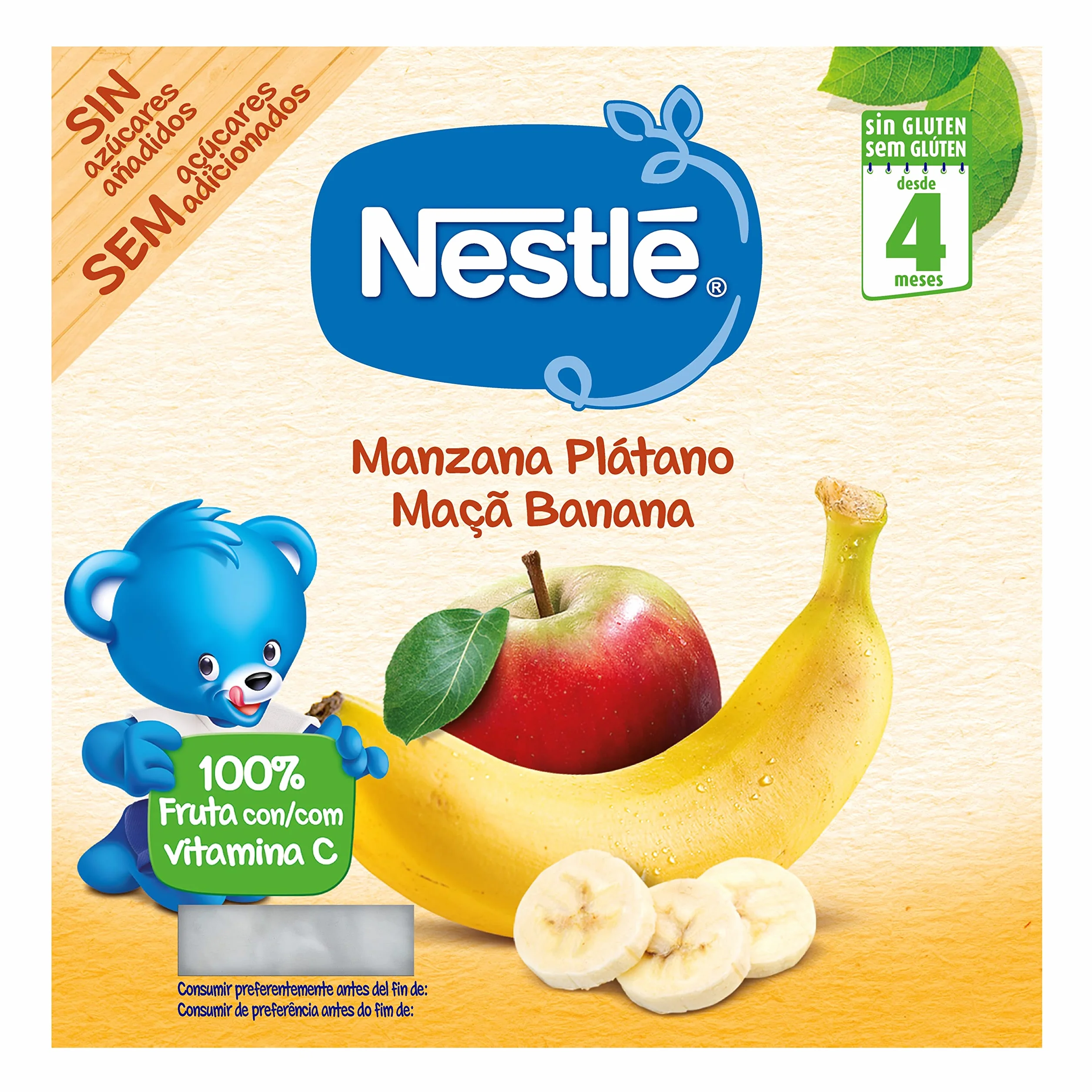 NESTLE Puré Manzana Plátano, desde 4 meses, Pack de 6 (4x100g)