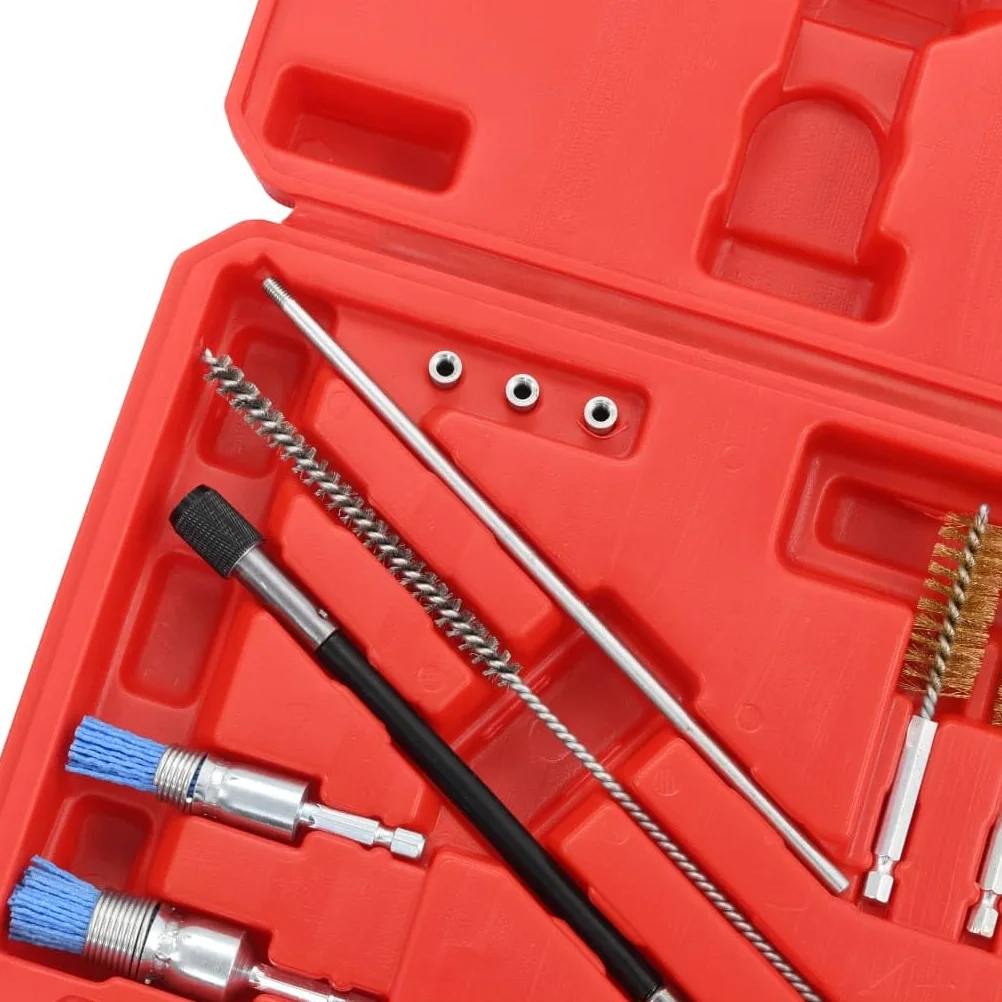Kit de limpieza de inyectores de combustible de acero al carbono, 14 piezas, para motores diésel, con cepillos y tapones de bloqueo, para reparación de coches y garaje