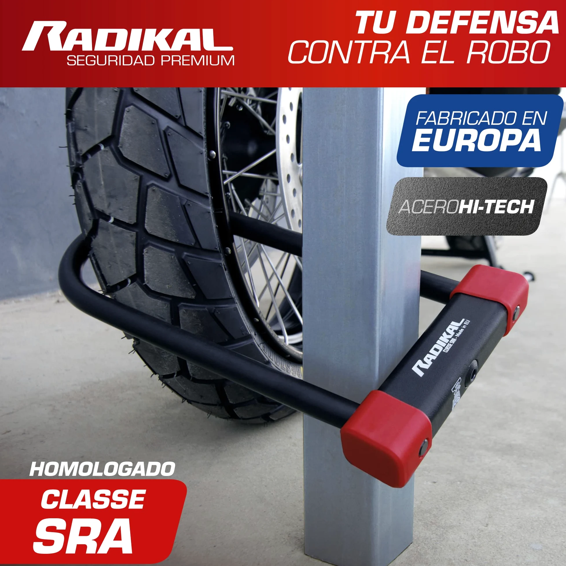 RADIKAL RK120310 Candado Moto U Premium Homologado SRA, 120x310mm Más Opciones Bloqueo, Arco ø18mm Acero Cementado Revestido de Doble Cierre, Cerradura Antirrobo U Lock Scooter, Bici Eléctrica