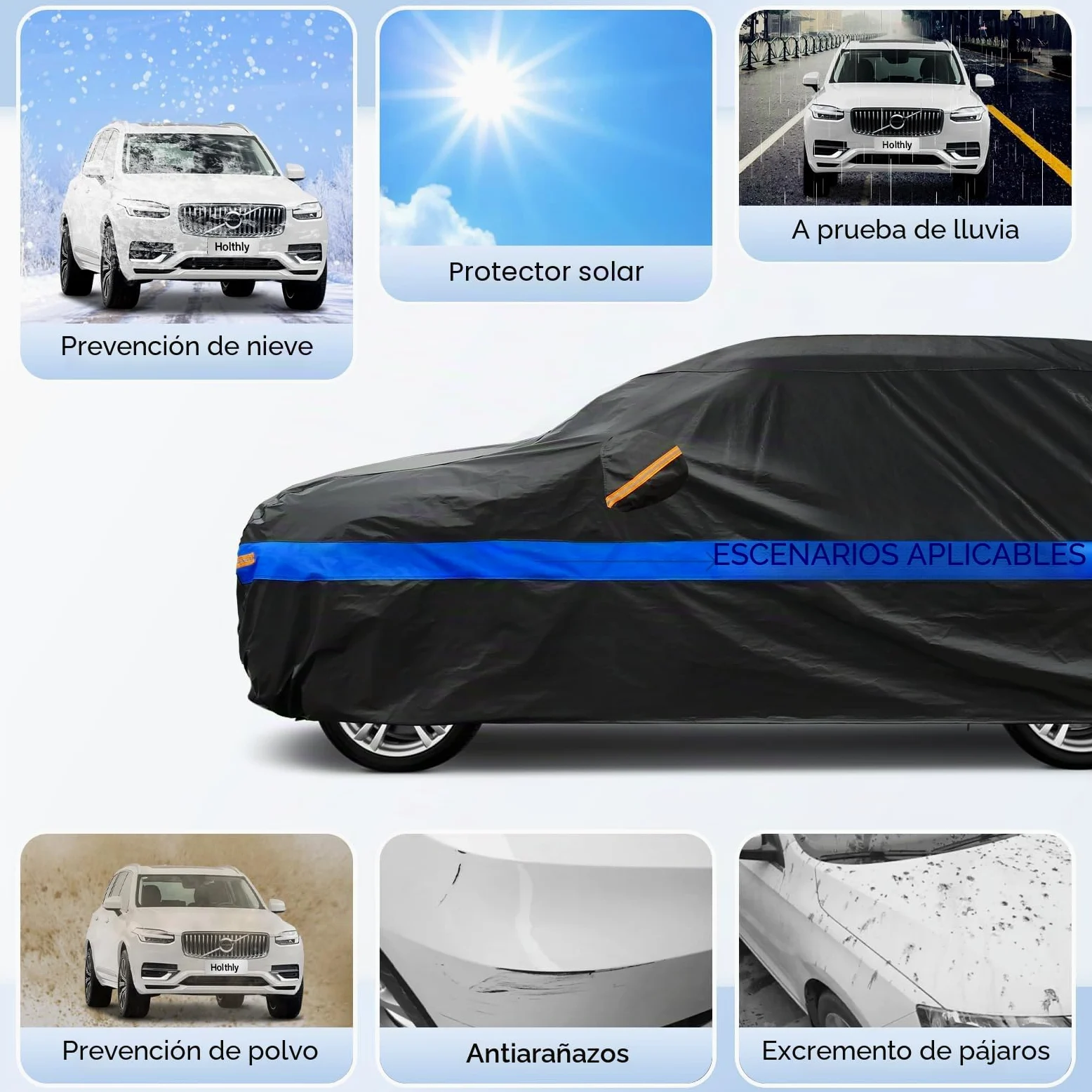 Funda Coche SUV Exterior Impermeable, Cubre Coche 4x4 de 10 Capas, Cubierta Coche Protector de Sol, Capa para Carro Apto para Audi Q7, BMW X5, Mercedes GLE, Porsche Cayenne,etc. YXL