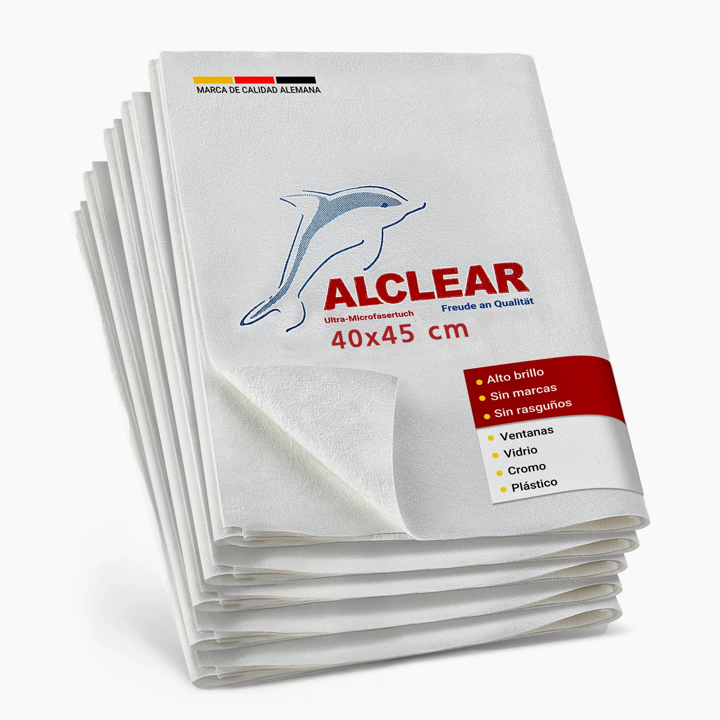 ALCLEAR 950001 Paño de Microfibra para Ventanas, Set de 5, paño de Microfibra para Cristales, del hogar y de Las Ventanas, sin Necesidad de Utilizar un paño para secar ni limpiacristales, 40 x 45 cm