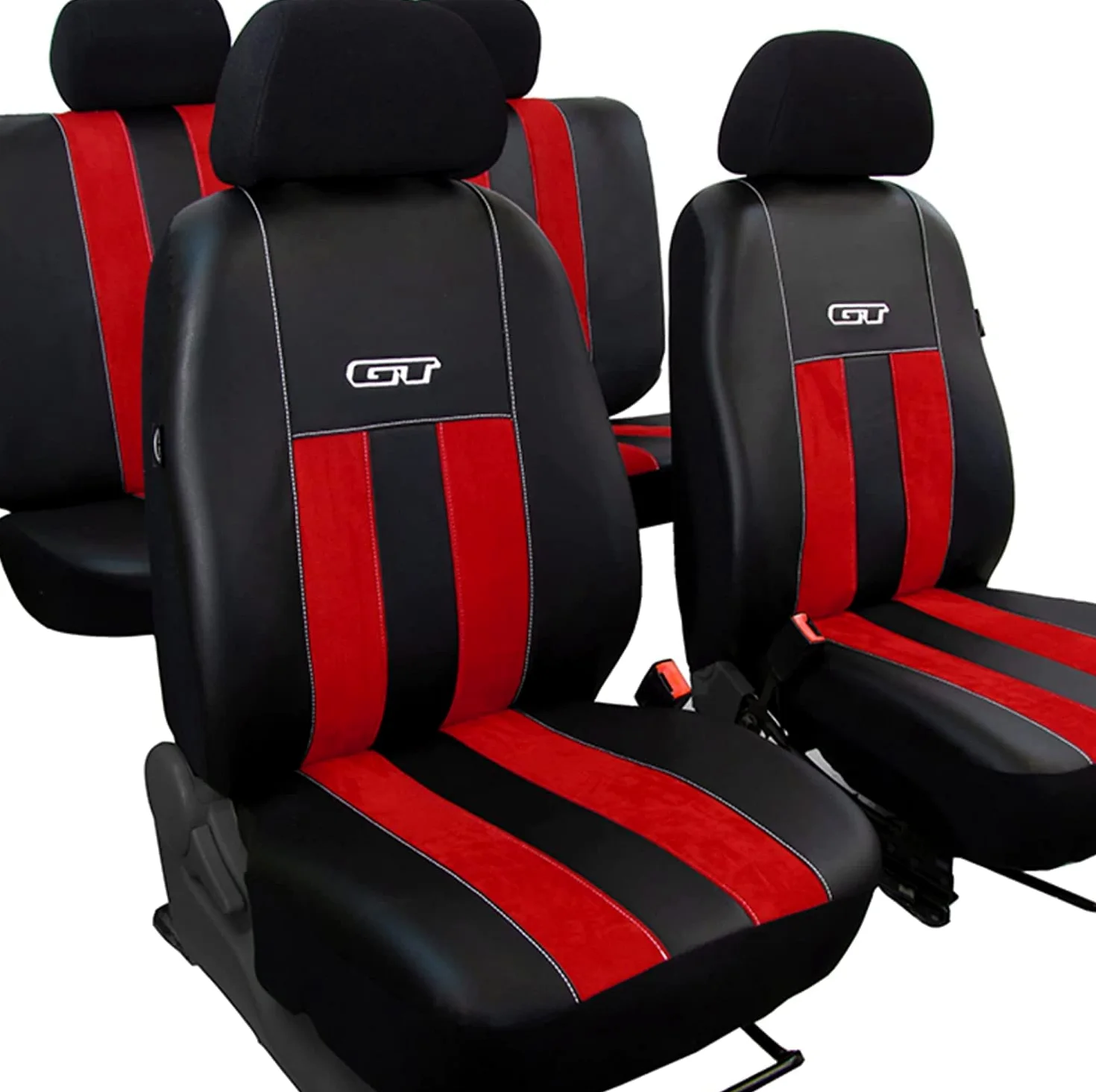 Moltico Funda Asiento Coche 2+3 - Set Fundas Asientos Coche Universales de Tres Capas - Funda Coche Asiento con Cremallera - Fundas Asientos Delanteros Coche y Trasero Coche - Negro Rojo