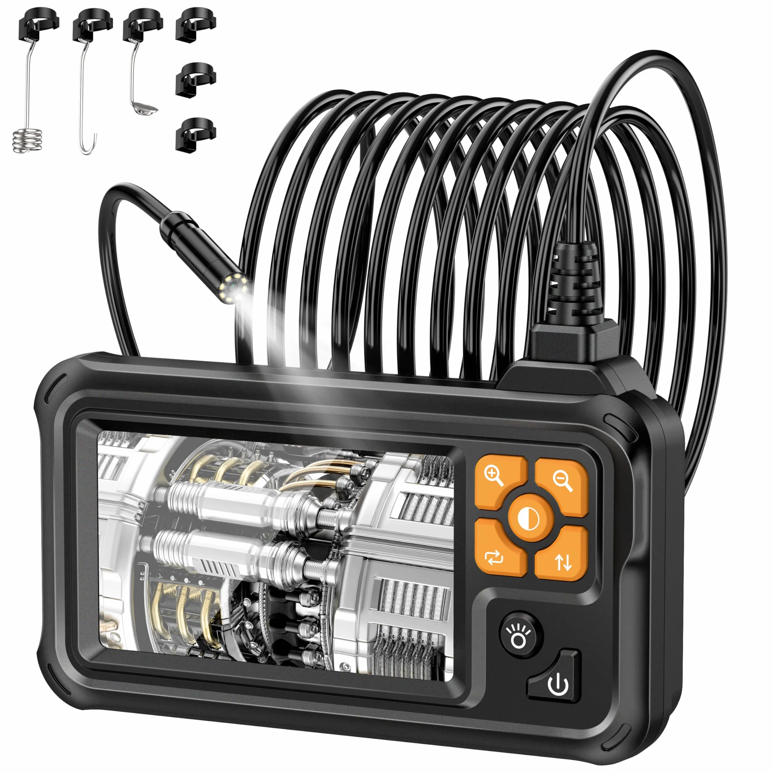 Lightswim - Boroscopio Digital Industrial HD 1080P, cámara de inspección endoscópica IPS de 4.3 Pulgadas con alcantarillado de Serpiente Impermeable IP67 de Mano con 8 Luces LED, Cable semirrígido de