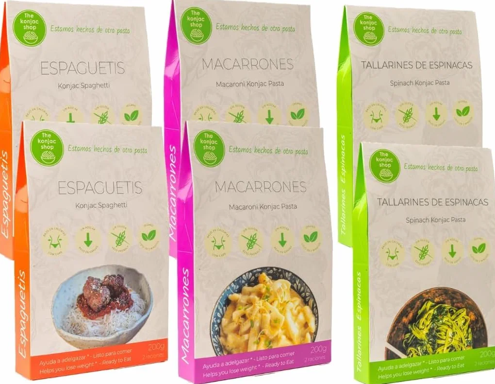 The Konjac Shop - Pack de 6 Unidades de 270g Pasta Shirataki Sin Gluten Bajo En Calorias y Carbohidratos Aptos Para Veganos, Dietas Keto, Low Carb