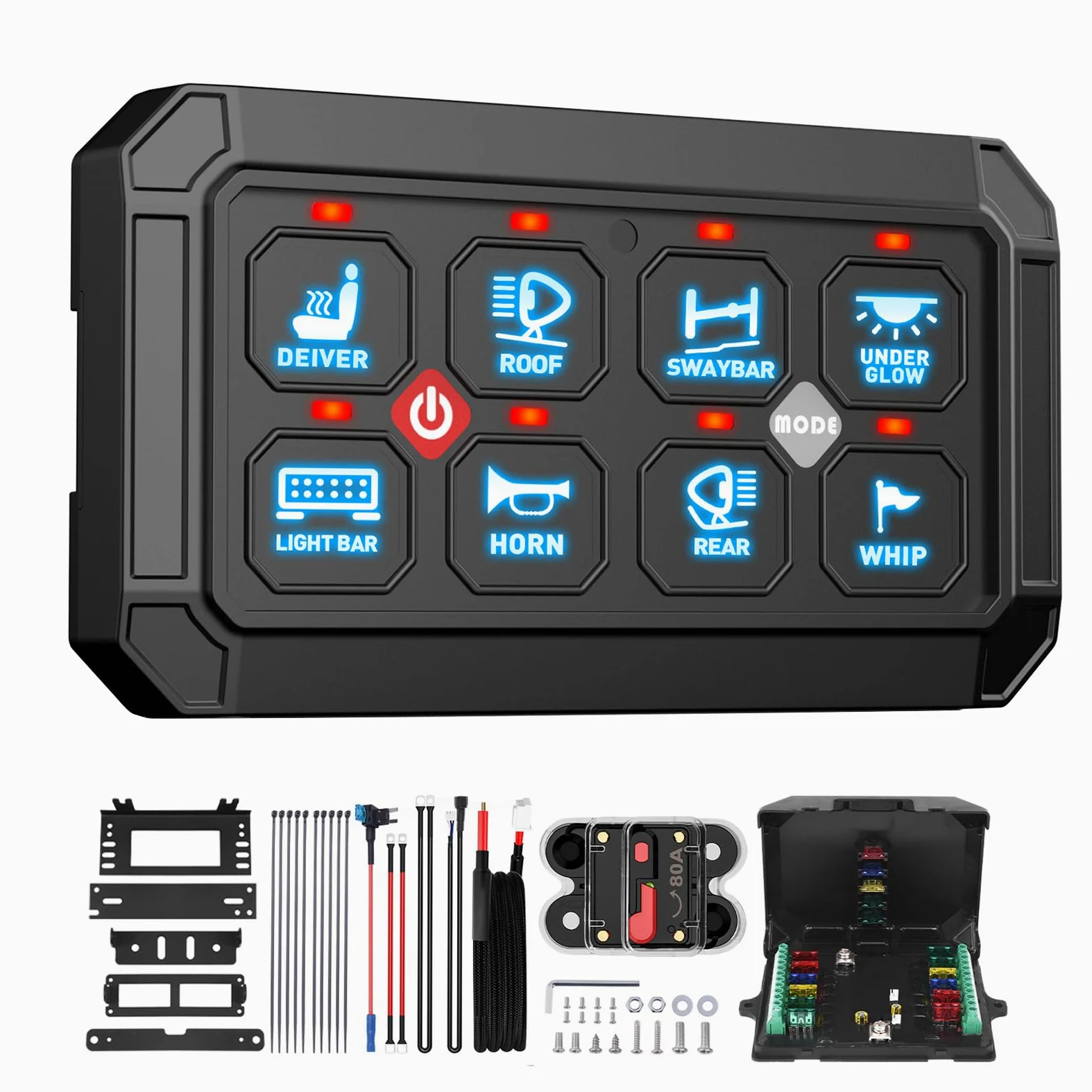 Panel de interruptor de 8 marchas, sistema de relé de circuito universal | conmutación inteligente y LED regulable, panel táctil RGB de siete colores para coche