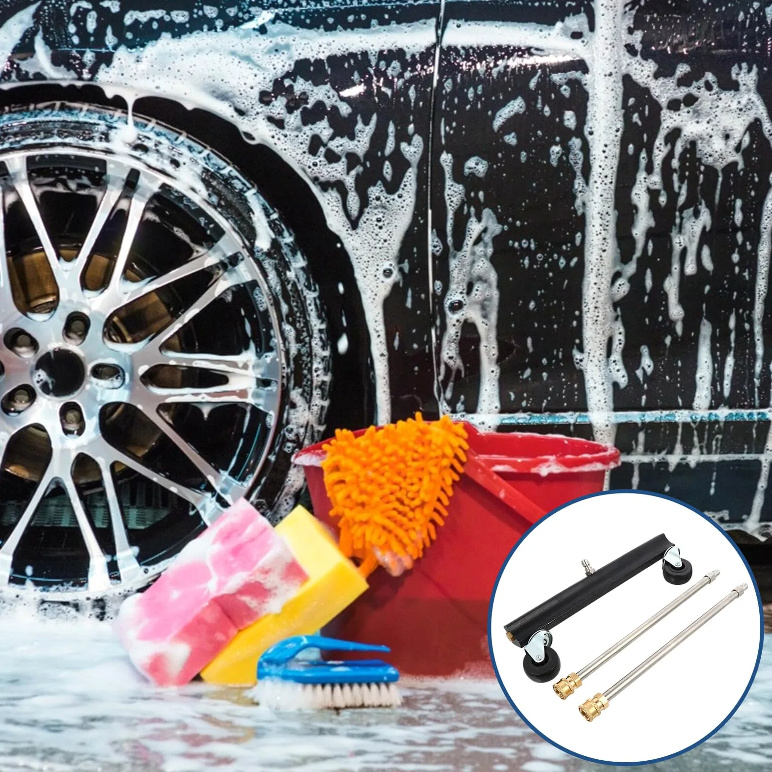 Anneome Cepillo de Limpieza para Chasis de Automóvil Alta Presión, Material de Latón y Acero Inoxidable, Diseño Ruedas Giratorias para Limpieza de SUV y Camión