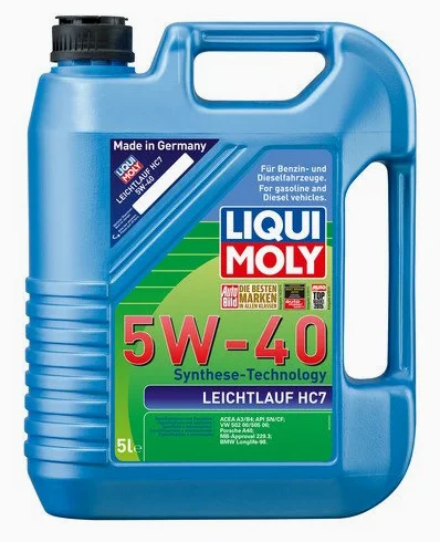LIQUI MOLY Aceite de motor 5W-40 Leichtlauf Aceite sintético HC (Hydro Cracked) ACEA A3/B4 API SN Plus HC7 5L Compatible con VW Polo V Hatchback 6R1, 6C1 up! Hatchback 121, 122, BL1, BL2, BL3, 123