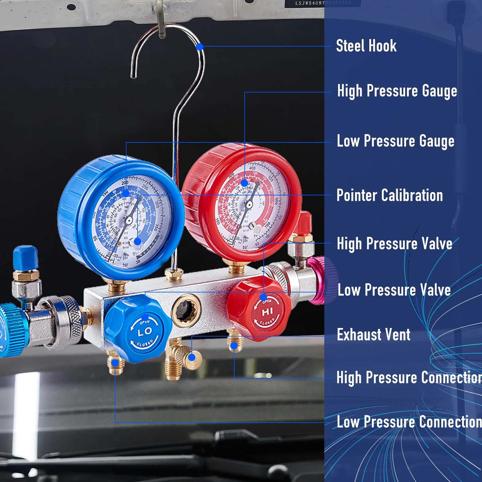 BACOENG Juego de Bomba de vacío y manómetro de CA de 4 CFM, Kit de Bomba de vacío HVAC con Detector de Fugas para refrigerantes R134a R410a R12 R22, con Grifo de Lata y acopladores rápidos