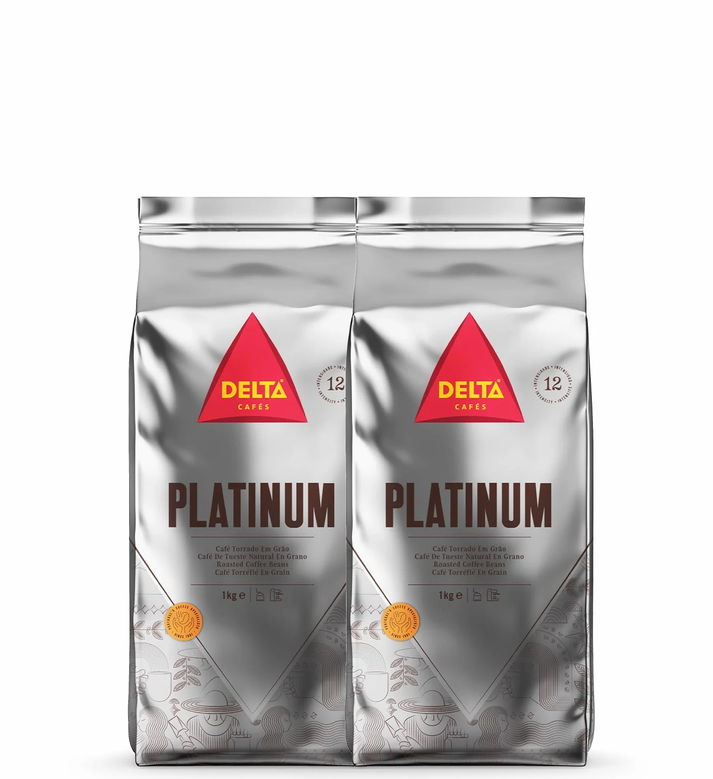 Delta Cafés Café en Grano Platinum 2x1 kg Intensidad 12 Mezcla Arábica Robusta Tueste Natural