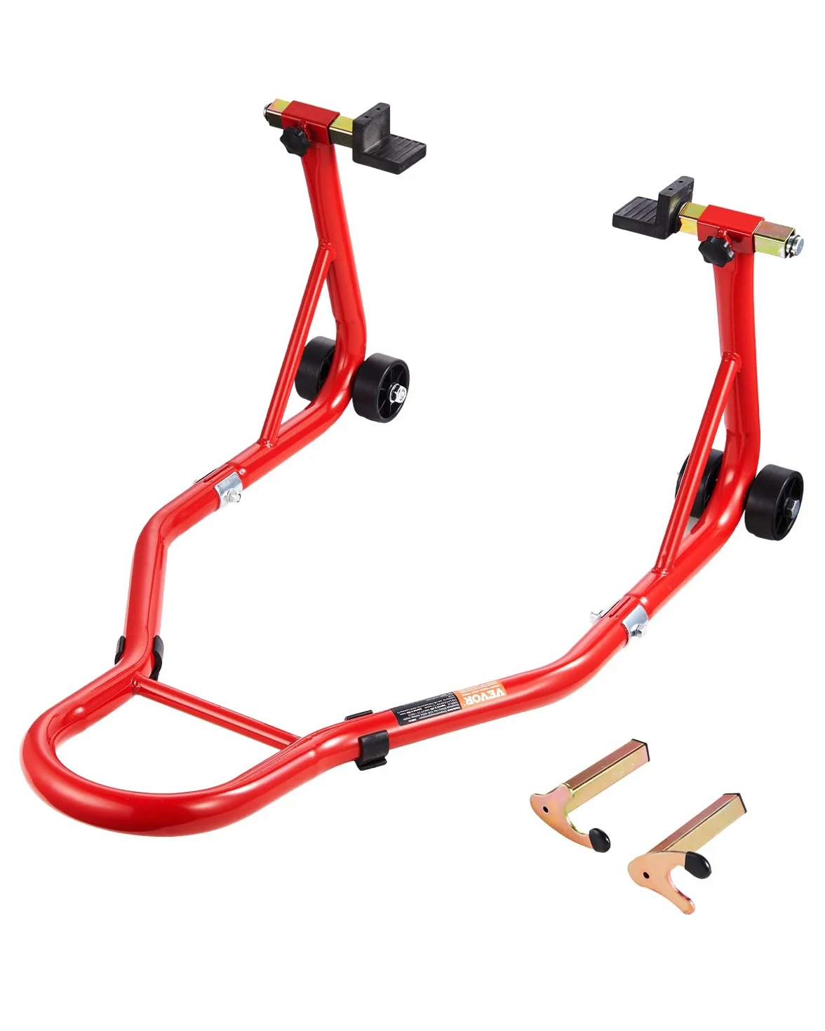 VEVOR Soporte para Rueda Trasera de Motocicleta, Capacidad de 390 kg, Resistente, con Horquilla en U y L, para Motocicleta, para Suzuki, Yamaha, Honda y Kawasaki, Color Rojo, 770 x 540 x 350 mm