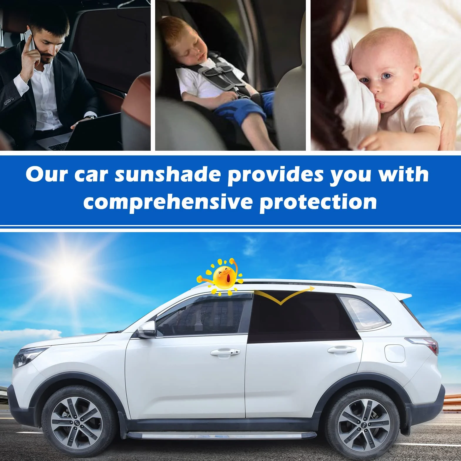 Trusiel Parasol de Coche Infantil Lateral para bebé con protección Solar UV 2 Unidades, Compatible con la mayoría de los vehículos (L)