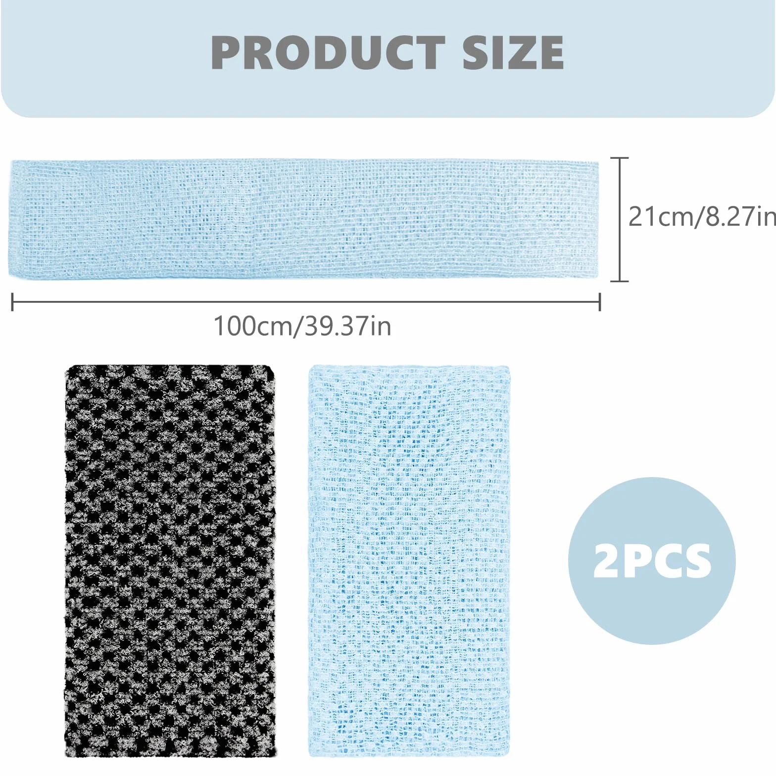 Toallas Exfoliantes Coreanas Japonesas Africanas para Ducha, Estropajo Exfoliante de Espalda, 2 Piezas Negro Azul