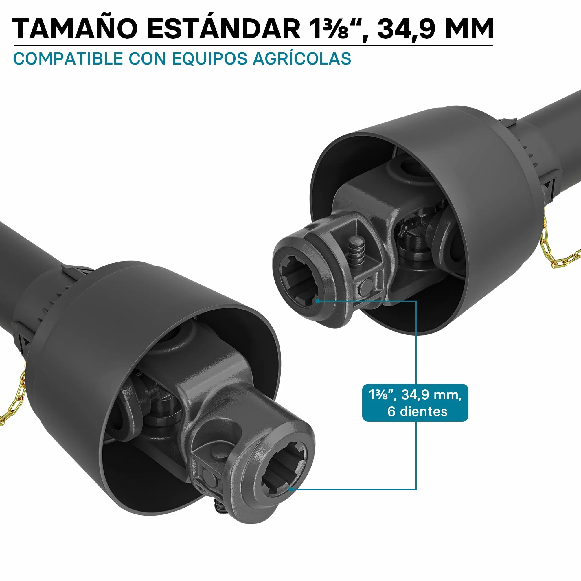 WilTec Toma de Fuerza T4 Eje transmisión cardán 850-935mm 460Nm 540rpm PTO 40kW 55CV 2X 1 3/8" 6 Dientes