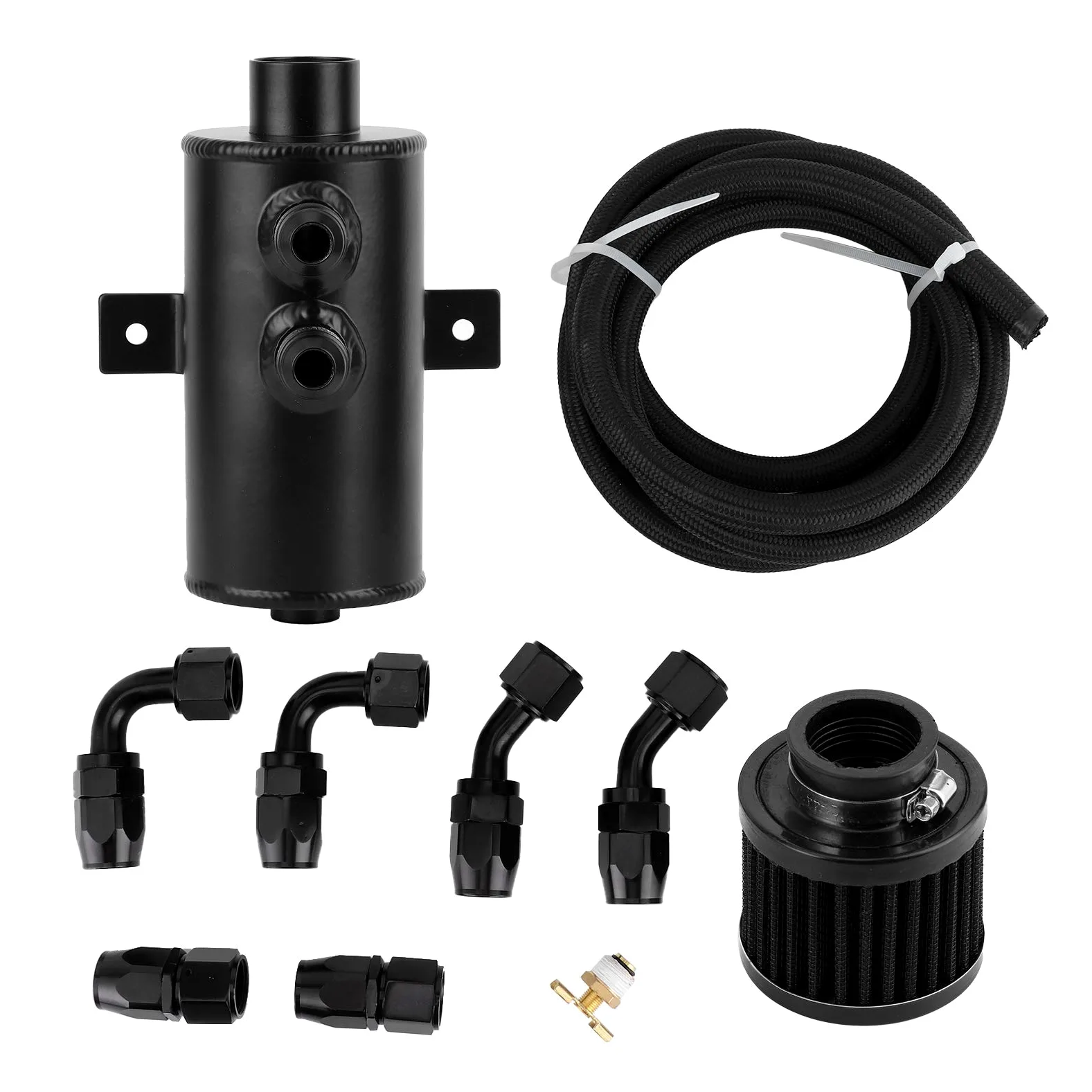 Cocoarm Kit de Lata de Captura de Aceite Lata de Captura de Aceite Universal de Aluminio 750 Ml AN10 Diseño Desconcertado con Filtro y Tapón de Drenaje Inferior de Manguera para Modificación del