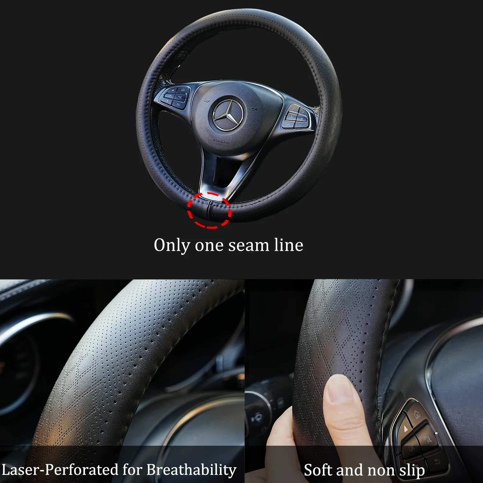 Funda para volante de coche de piel auténtica negra para hombres y mujeres, funda de cuero vacuno, suave, transpirable, antideslizante, funda de volante de lujo, tamaño estándar universal de