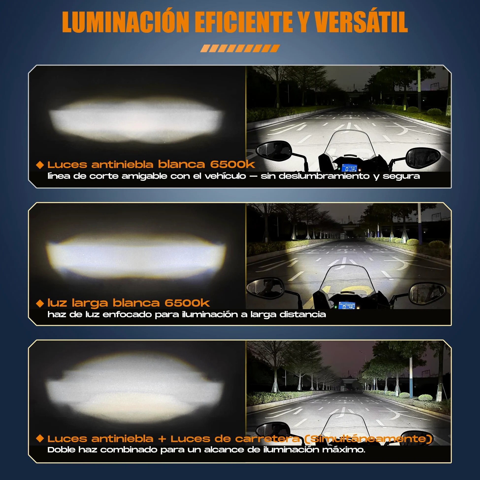Future Eyes Faros Antiniebla LED para Moto, Foco Auxiliar de 60W con Giro de 360°, Luz Larga/Luz Corta, Luces Impermeables para Conducción Nocturna, ATV, UTV y Faros de Motocicleta