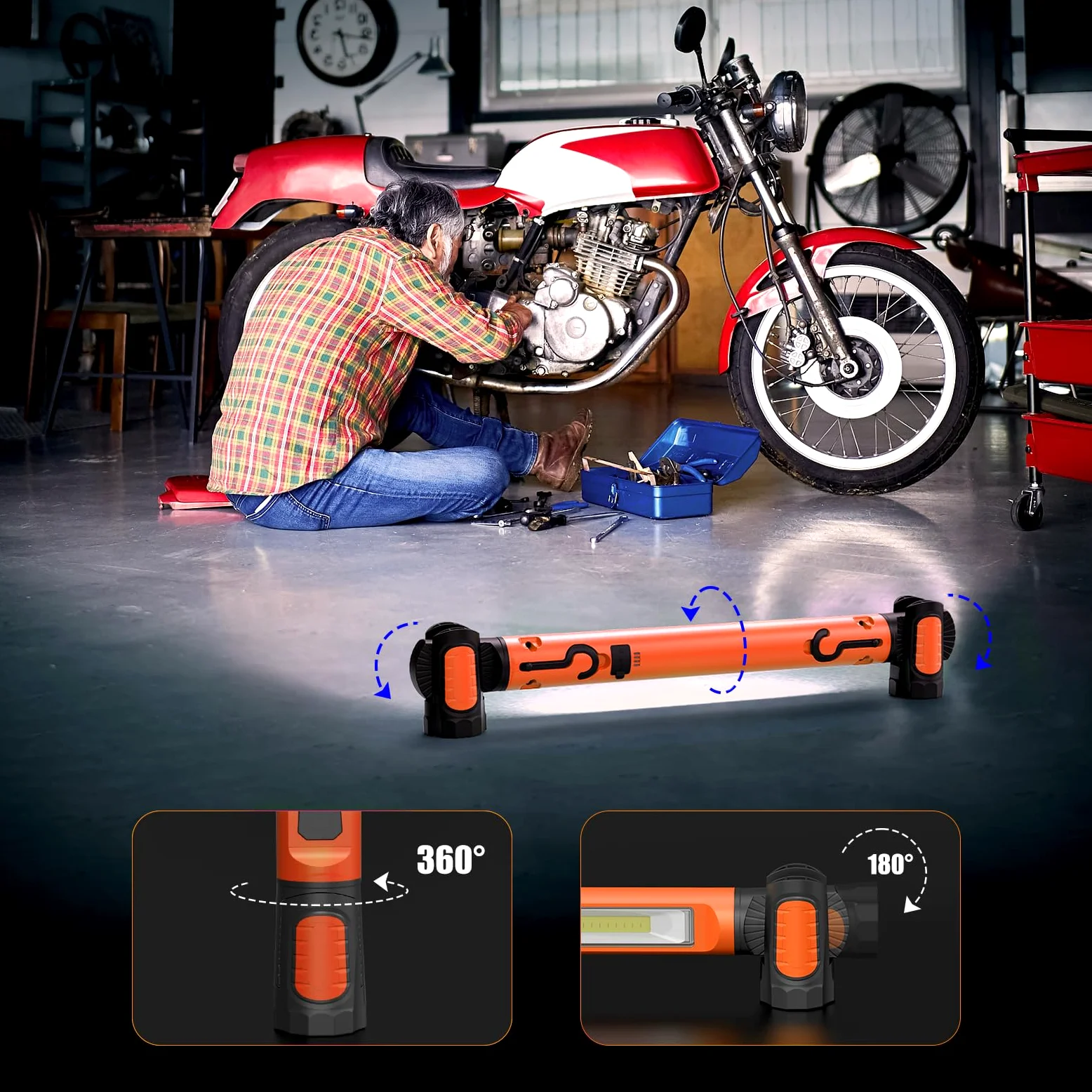 Luz de trabajo, luz de trabajo LED de 3000 lm, luz de trabajo magnética recargable de 5200 mAh, luces de trabajo inalámbricas debajo del capó con ganchos para mecánicos, inspección, taller,