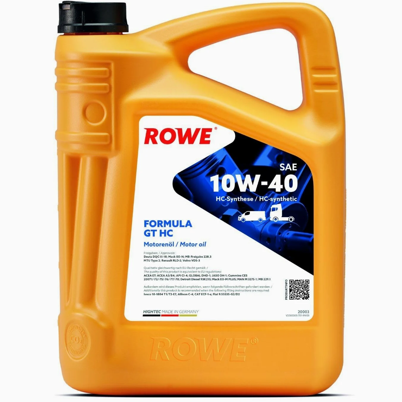 ROWE Aceite de motor 10W-40 Hightec aceite parcialmente sintético ACEA A3/B4 ACEA E7 API CI-4 Formula GT HC 5L Compatible con NISSAN Qashqai II J11, J11, MERCEDES-BENZ Clase C T-modell S204