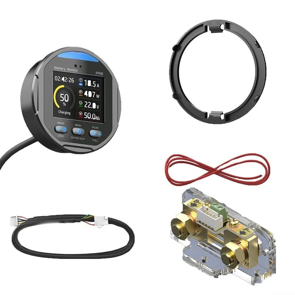TR24 Coulombmeter con pantalla a color para LiFePO4, plomo-ácido y baterías NiMH, IP68 resistente al agua, control en tiempo real de voltaje, corriente y capacidad 0,1 – 1000 Ah (100 A)