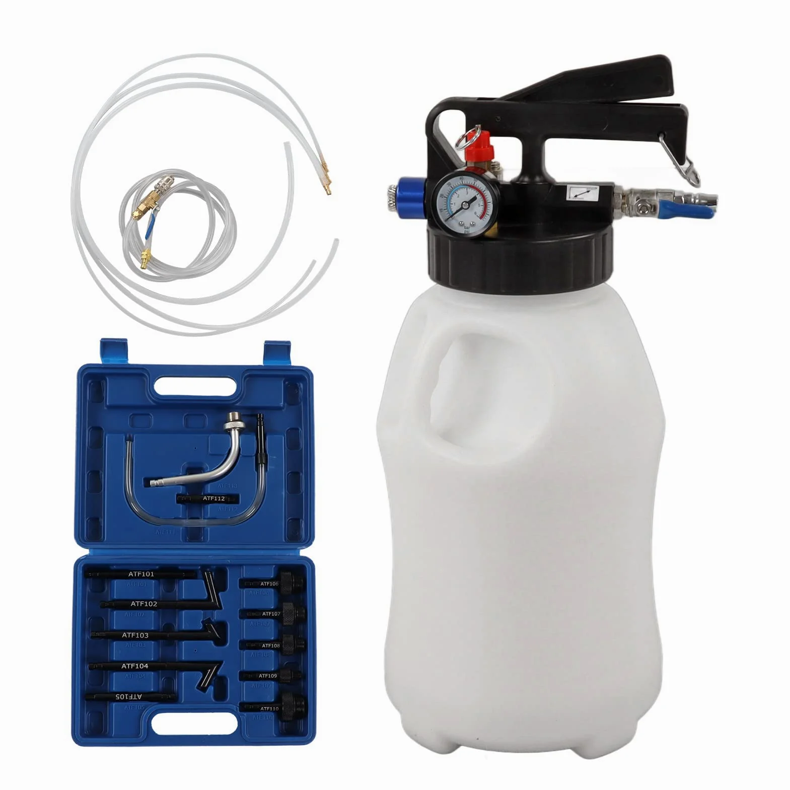 Ejoyous Herramienta Neumática de Recarga ATF de 6L, Extractor y Dispensador de Aceite Metálico con 13 Adaptadores para un Eficiente del Líquido de Transmisión