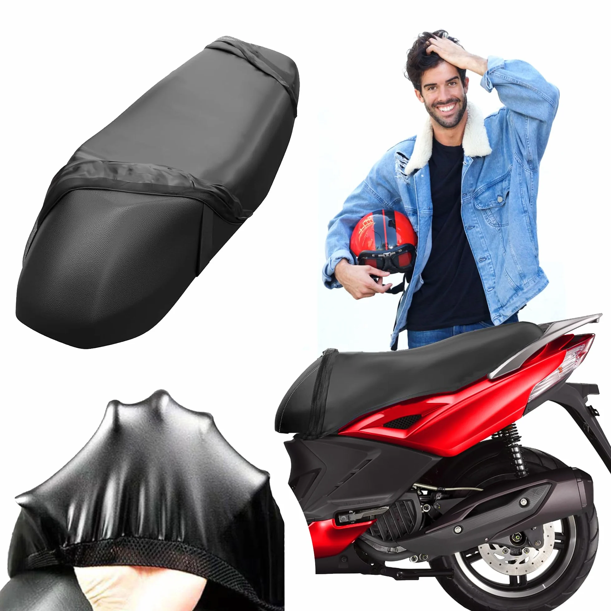 Autodomy Funda Asiento Moto Talla XL para Asientos de 90 a 110 cm | Funda para Asiento Moto Antideslizante y Resistente a Arañazos | para Todo Tipo de Motos y Scooters | Protege de la Lluvia y el Sol