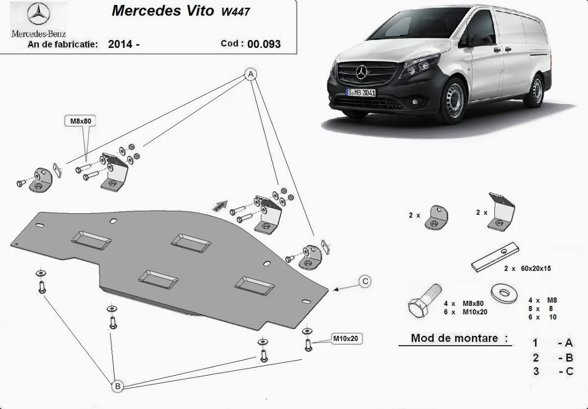 Protección bajo sistema Stop&Go compatible con Mercedes Vito W447, 4x2, 1.6 D