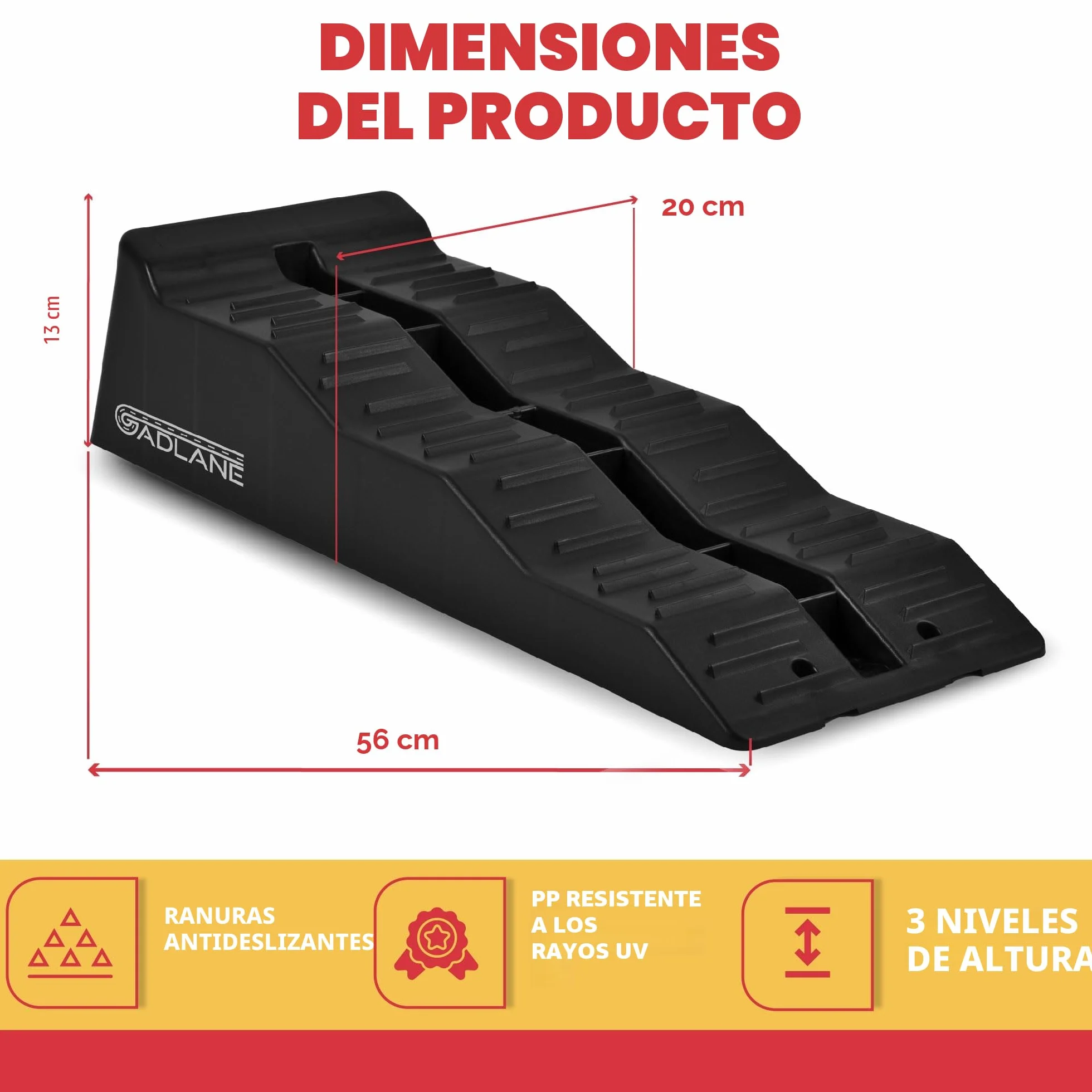 GADLANE Cuñas Niveladoras Autocaravana - 2 PCS Calzos Autocaravana de Alta Resistencia con Ranuras Antideslizantes - para Caravana, Furgonetas Camper y Remolques (Capacidad: 4,5 Toneladas) - Negro